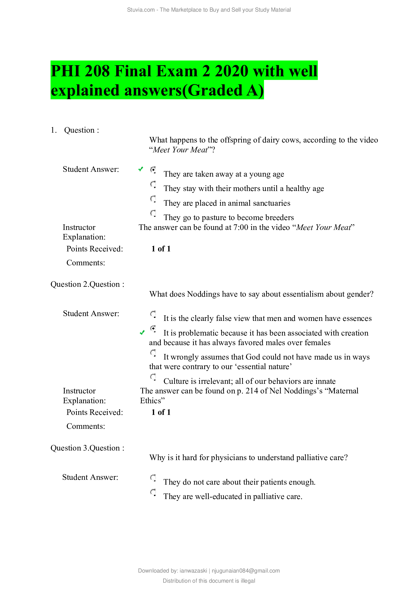 PHI 208 Final Exam 2 2020 with well explained answers(Graded A)