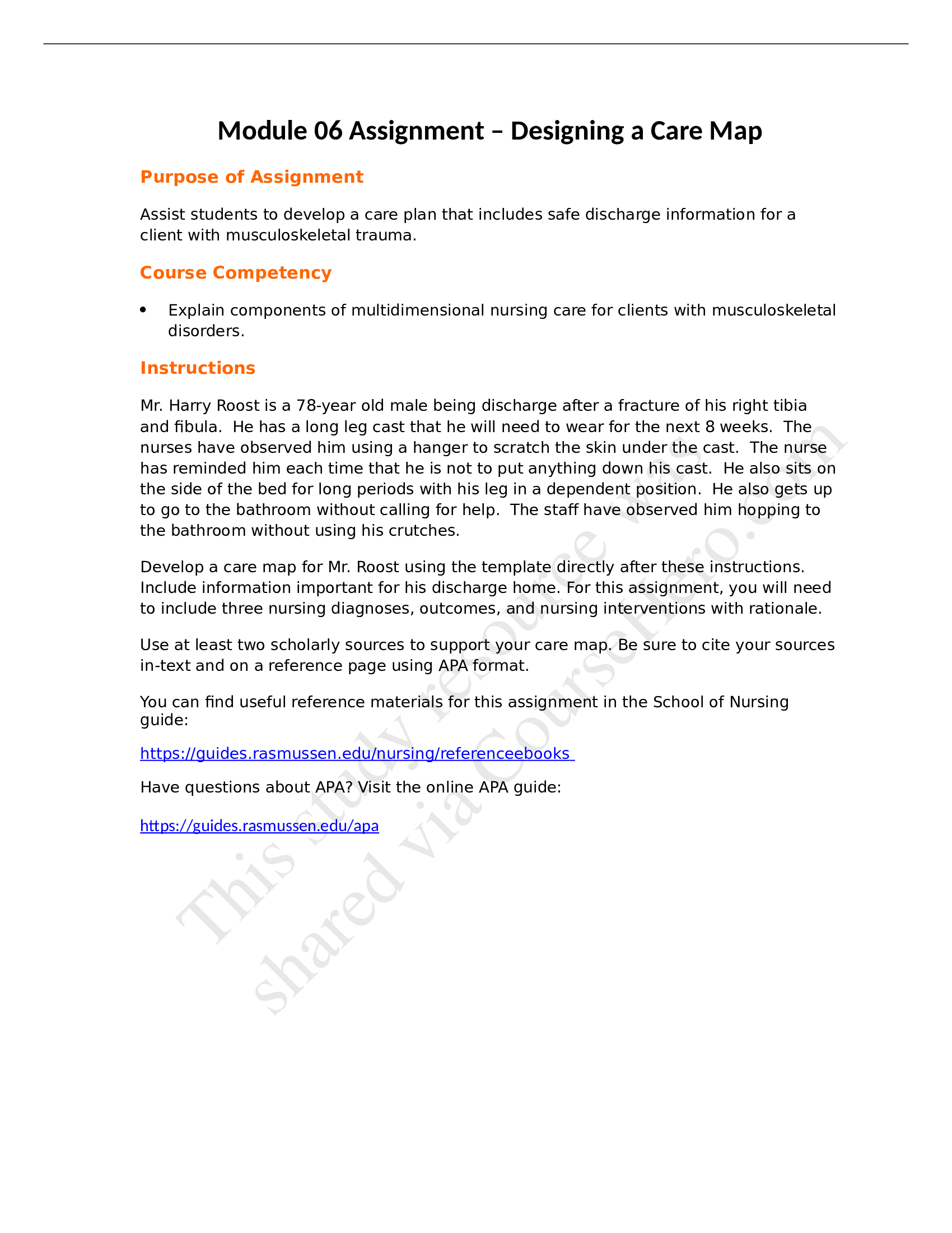 NUR2356 Module 06 Assignment – Designing a Care Map 2026