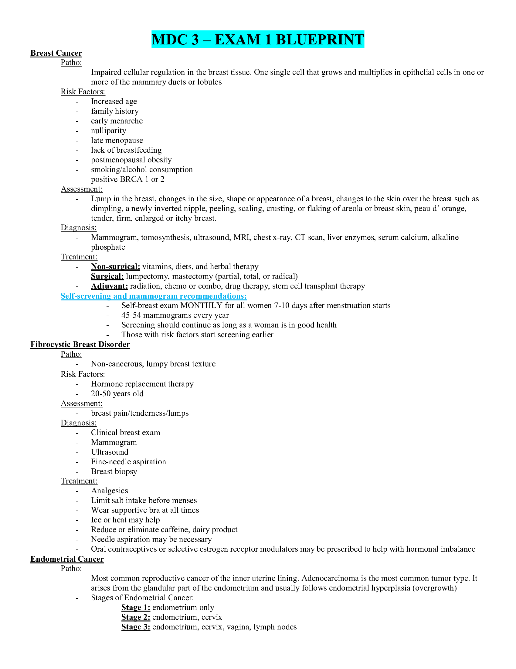 MDC 3 – EXAM 1 BLUEPRINT 2021 Highly Graded