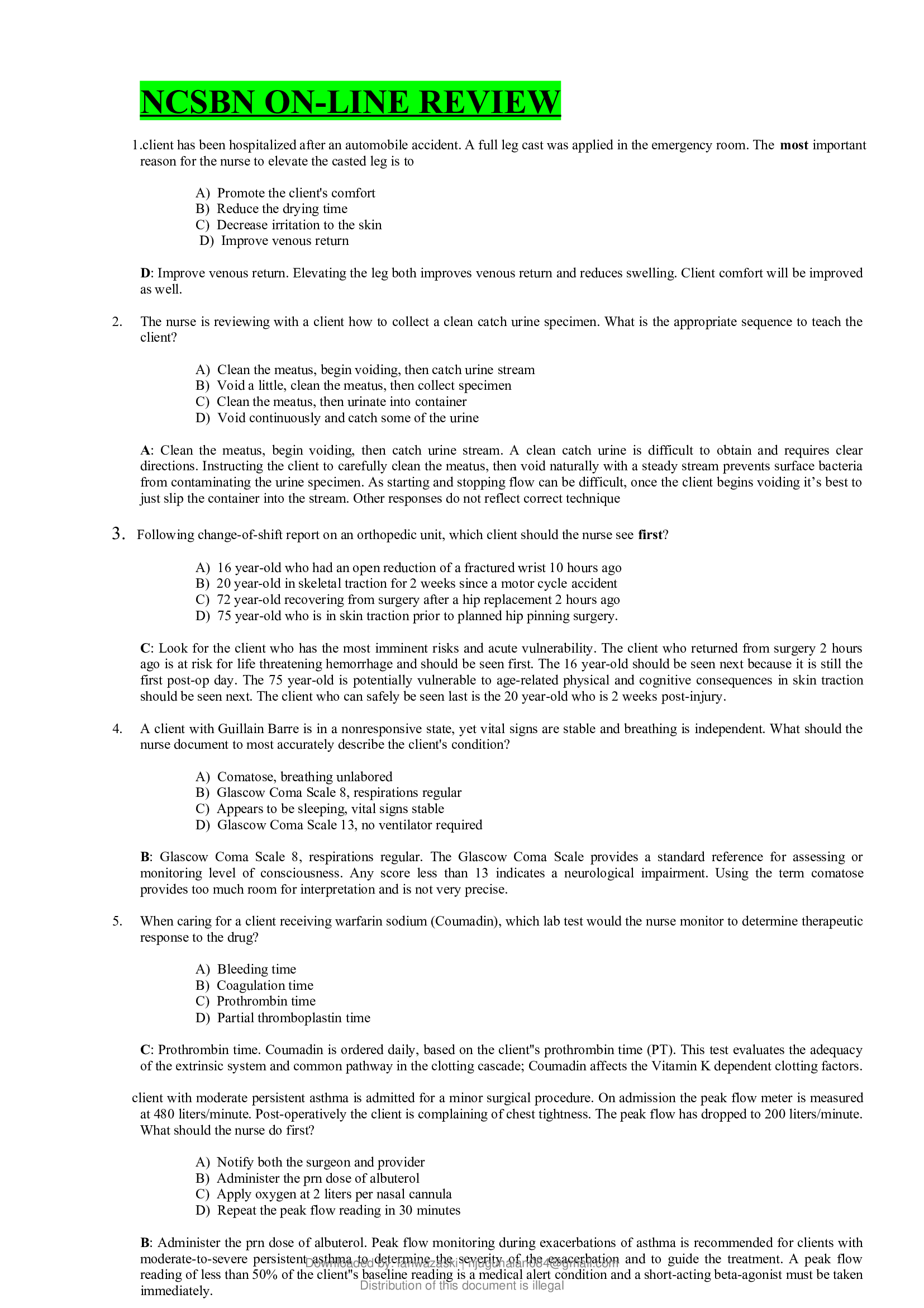 NCSBN Online review Complete with Answers 2022