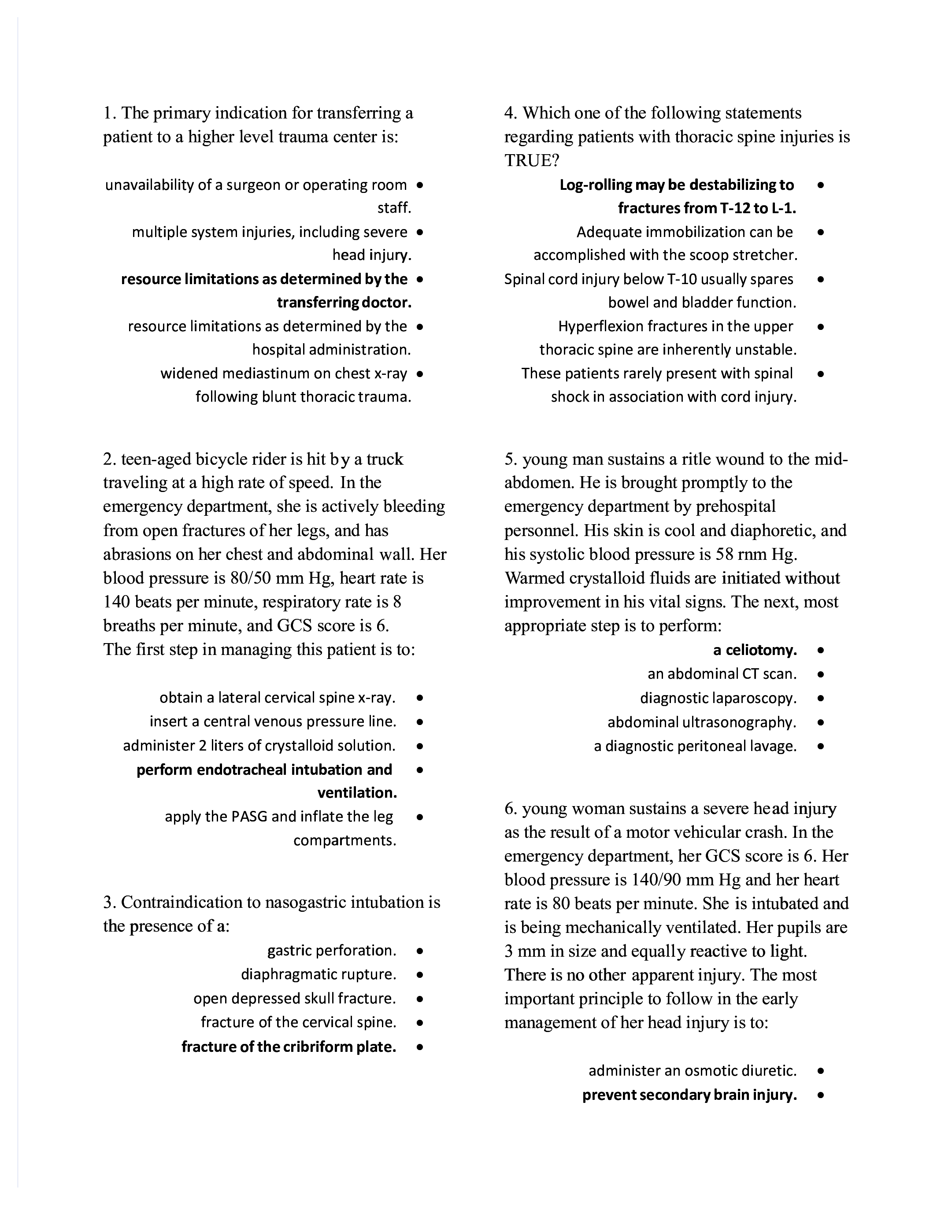 ATLS post test QUESTIONS AND ANSWERS