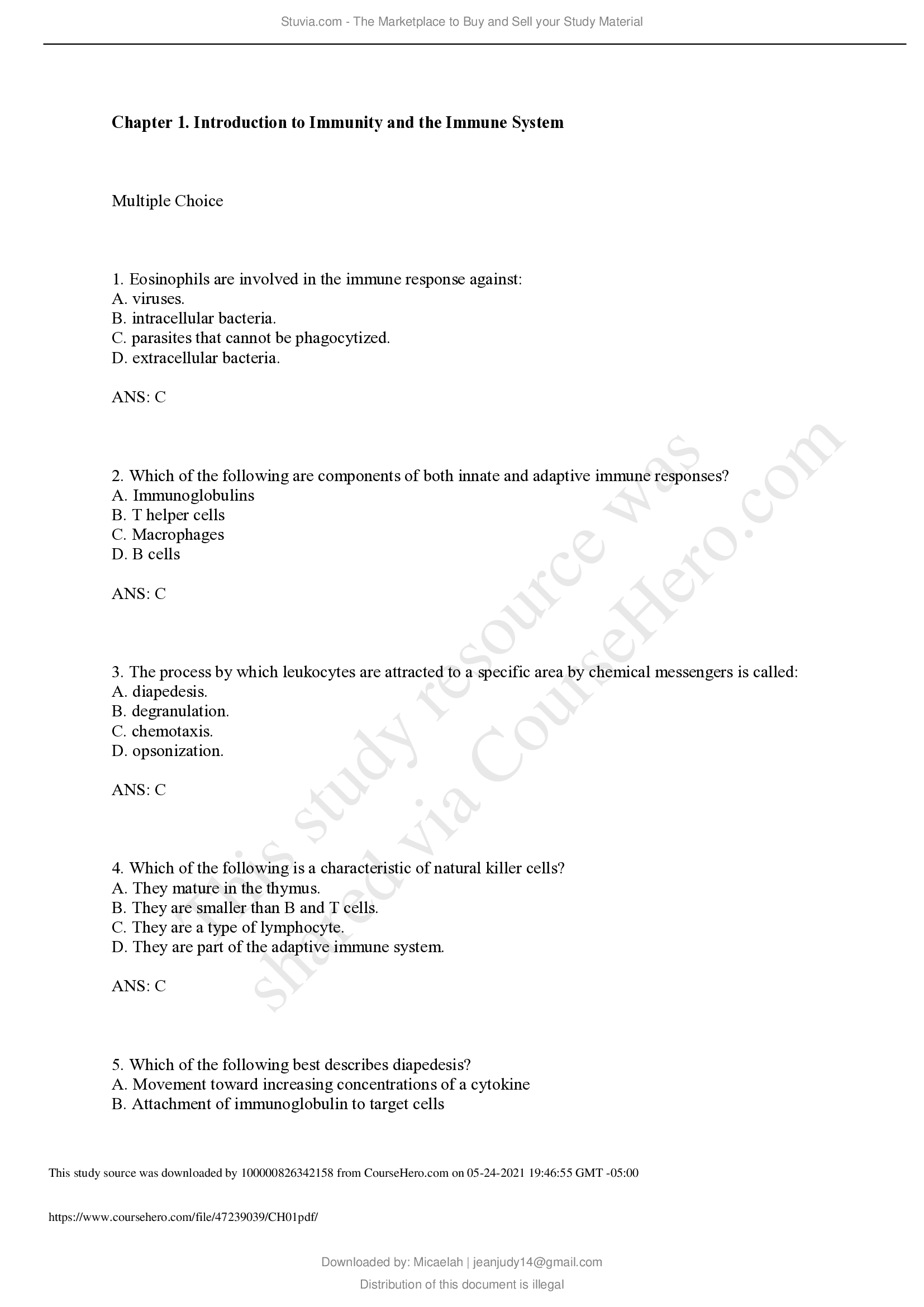 Test Bank for Clinical Immunology And Serology; A Laboratory Perspective, 4th Edition Test Bank by Stevens