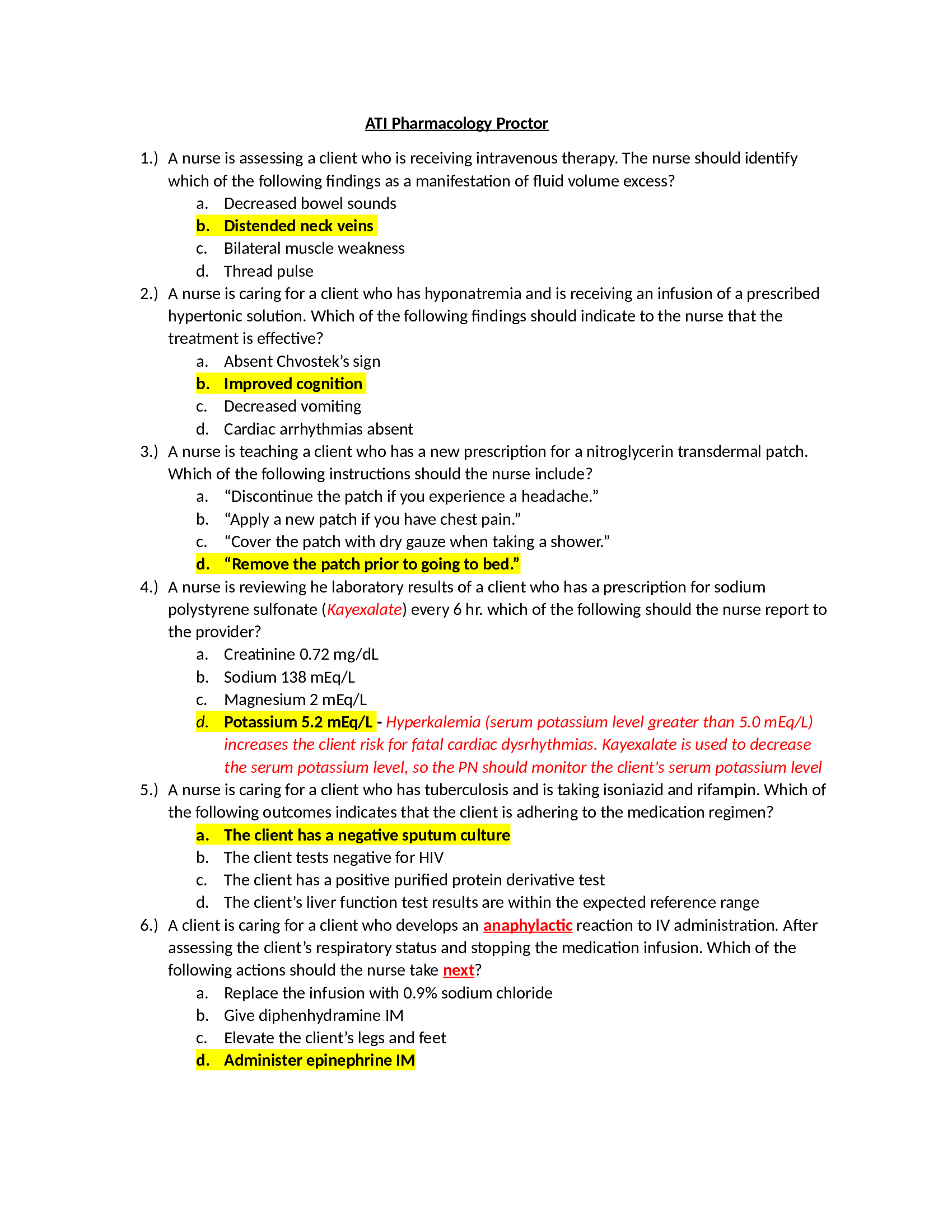 ATI PHARMACOLOGY PROCTOR LATEST 2021 (100 percent CORRECT)