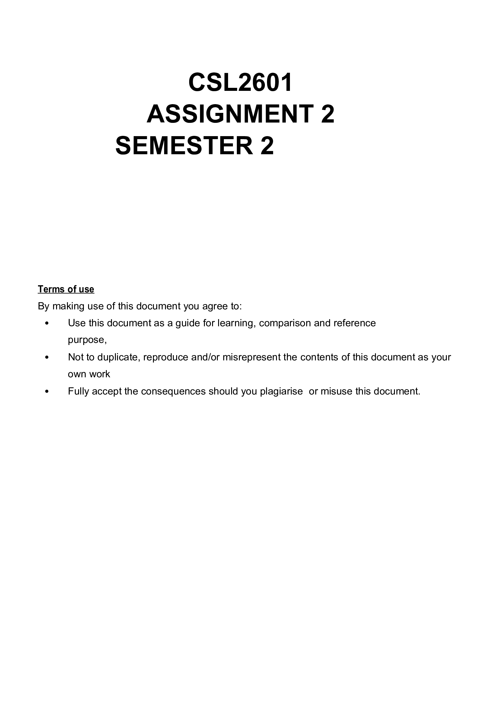 CSL2601 Assignment 2 Semester 2 2026 (Answered)