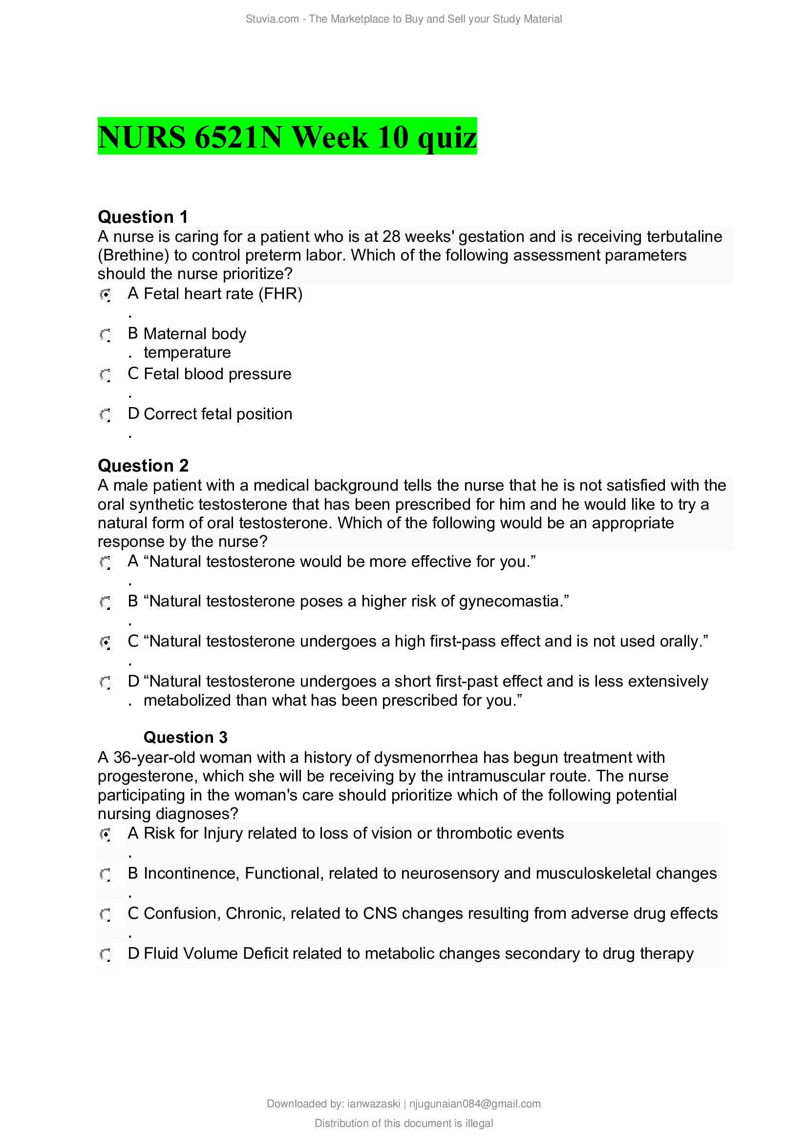 NURS 6521N Week 10 quiz 2020(Real quiz)