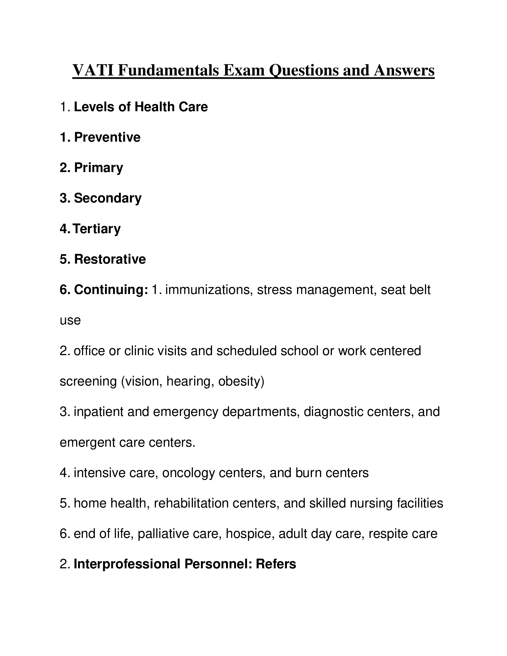 VATI Fundamentals Exam Questions and Answers 2023