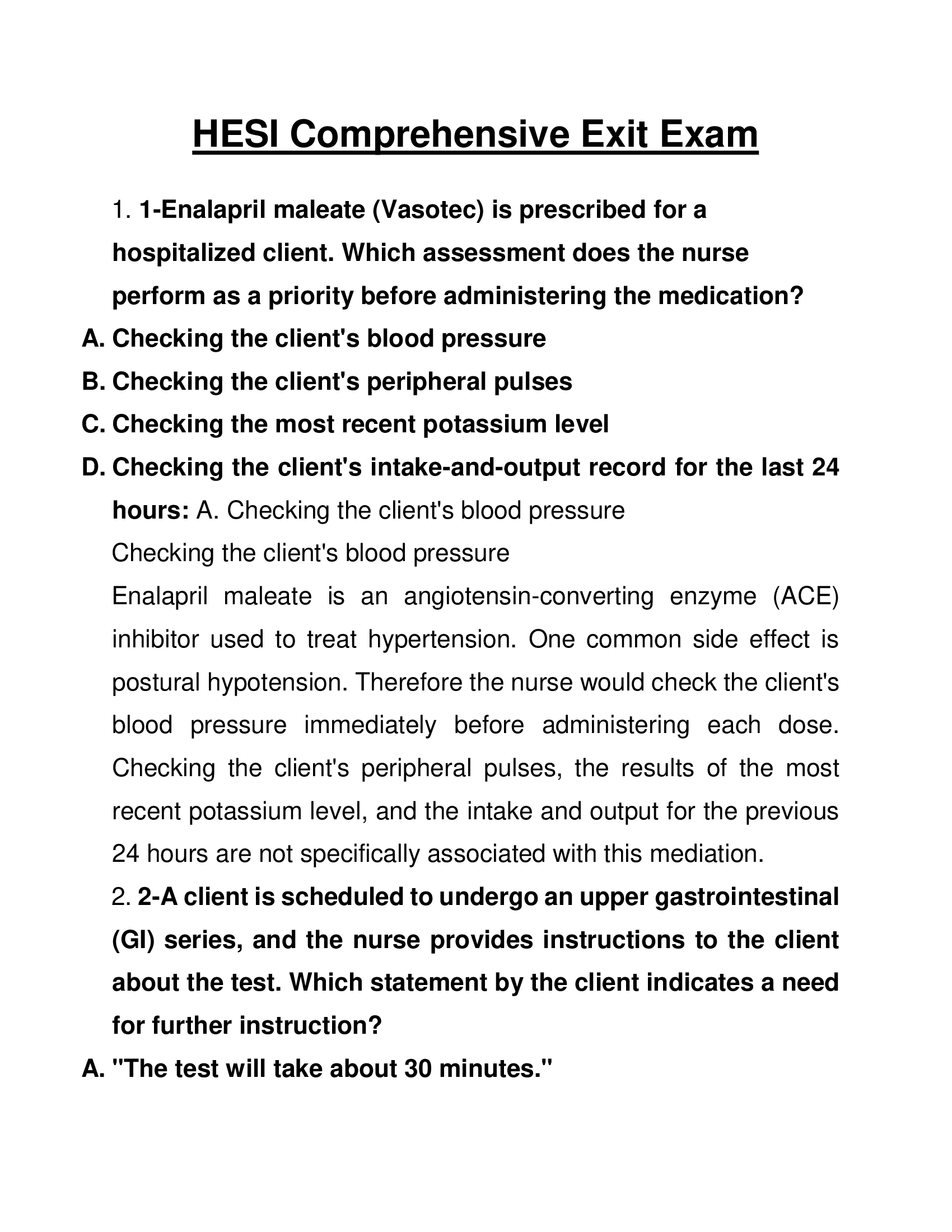 HESI Comprehensive Exit for NCLEX-RN Examination 2023