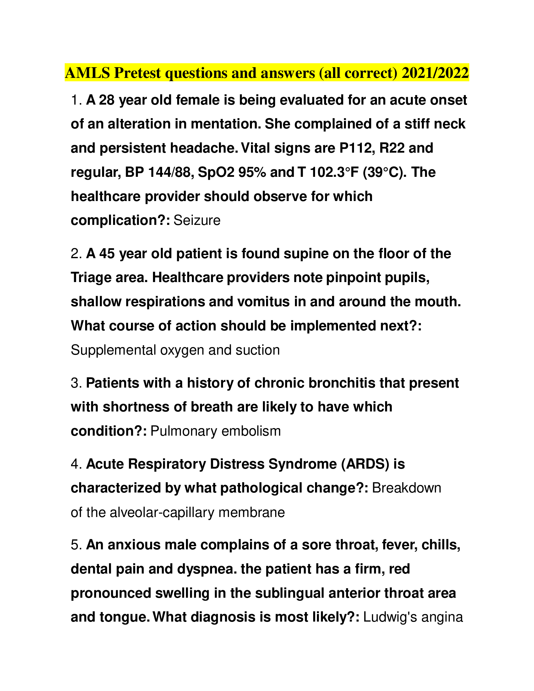 AMLS Pretest questions and answers 2022