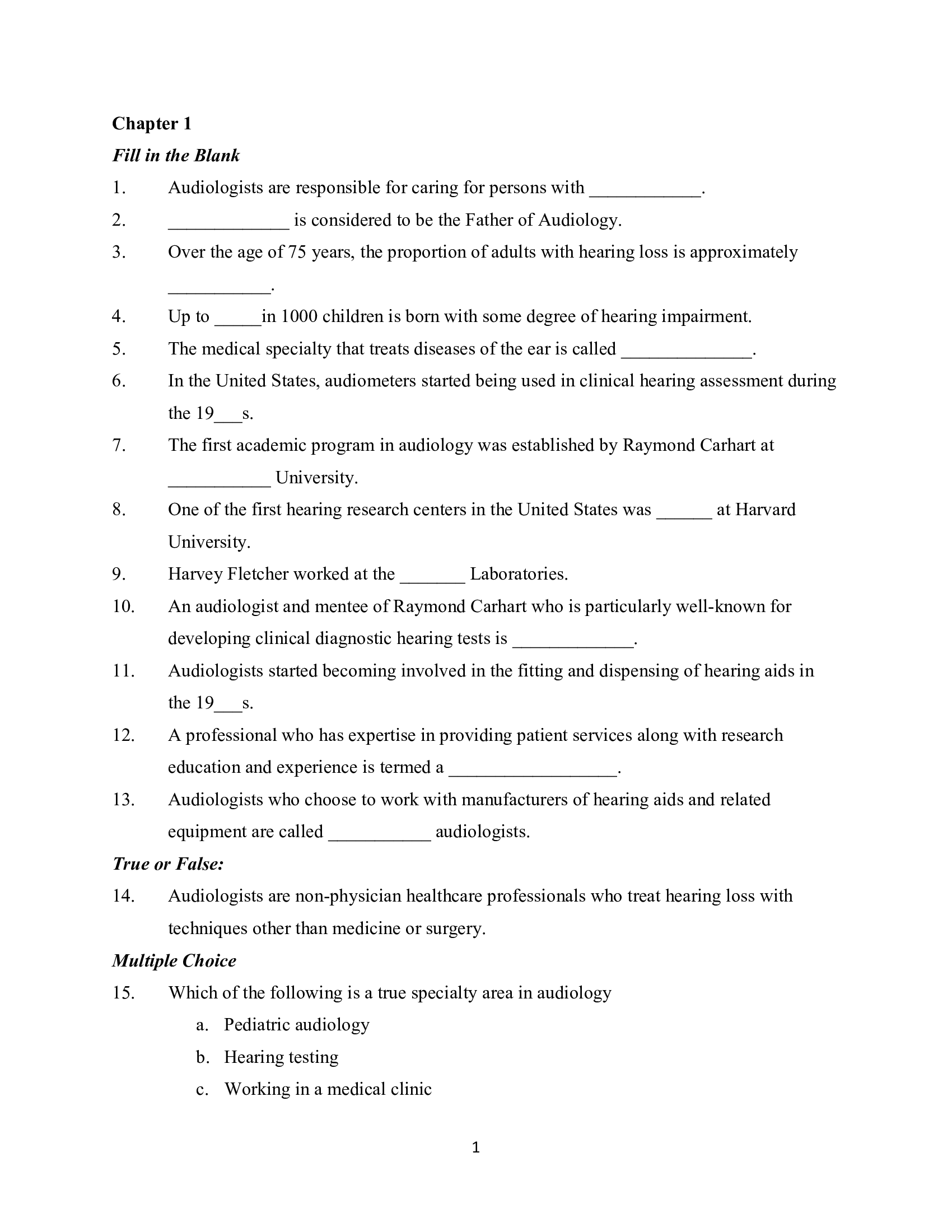 Test Bank for Introduction to Audiology Today by Hall