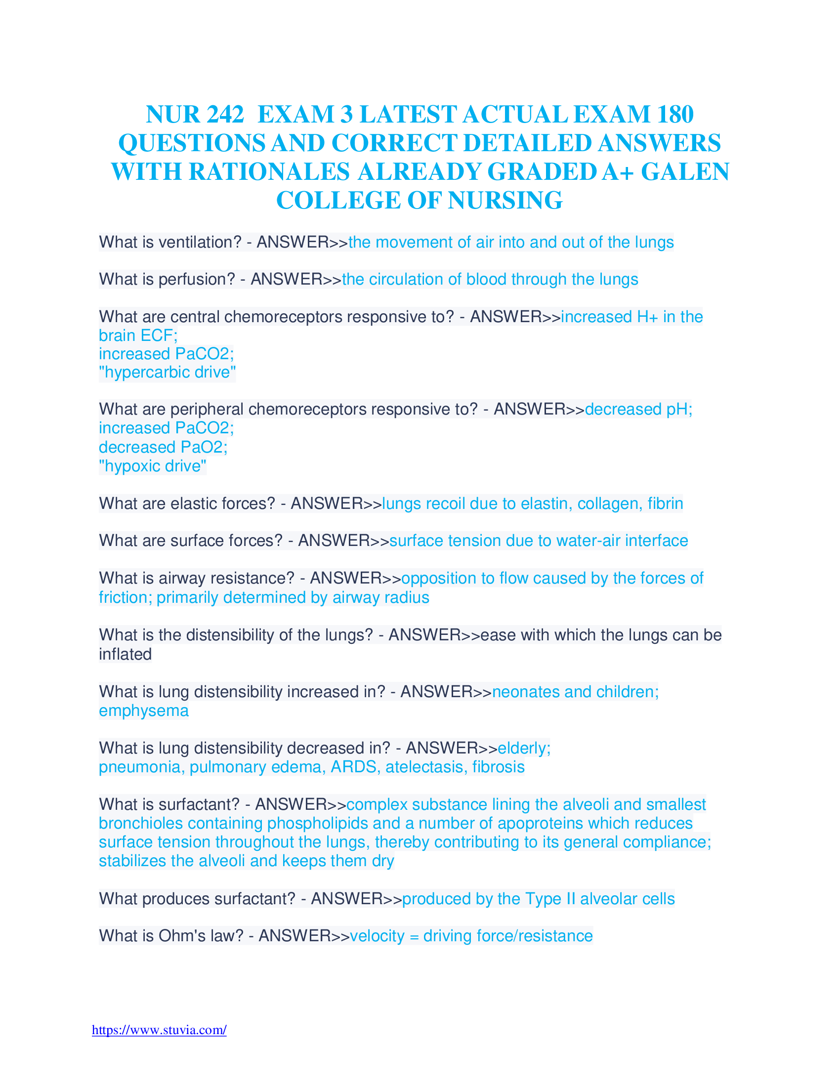 NUR 242 Exam 3 Latest Actual Exam 180 Questions and Correct Detailed Answers