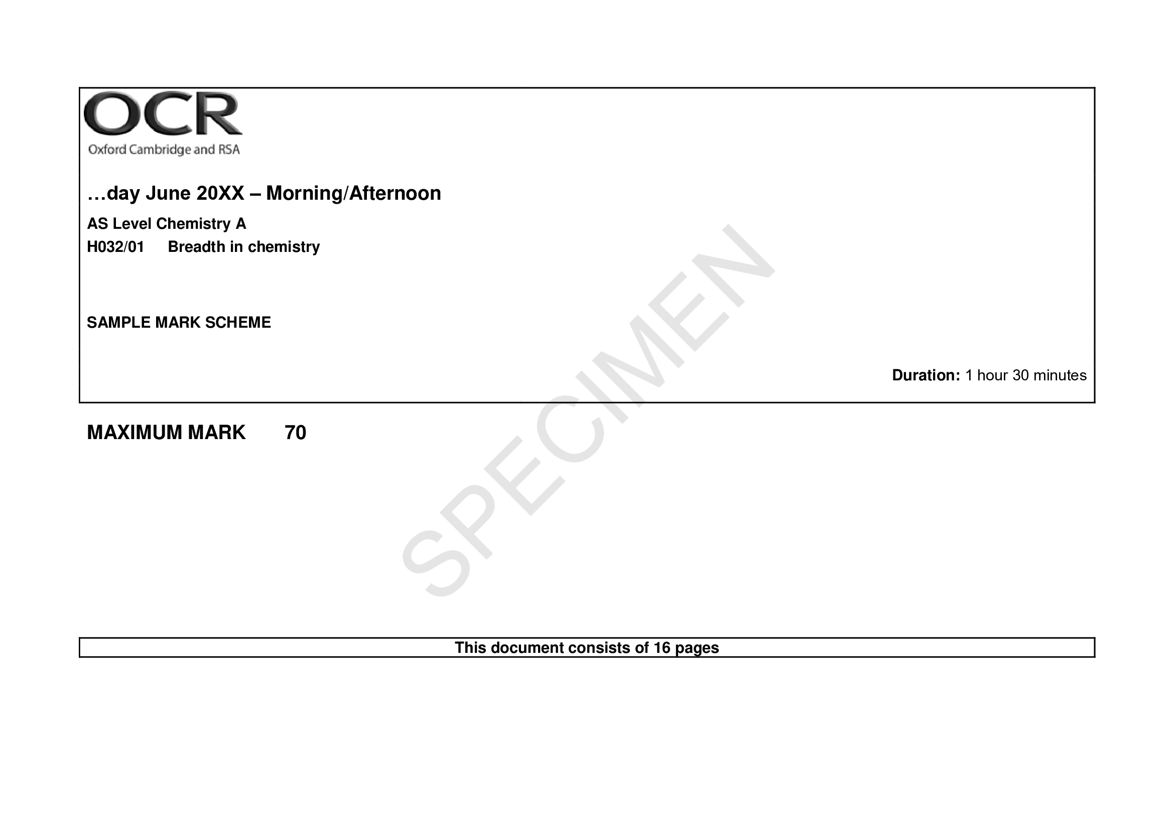 OCR GCE Chemistry A H032,01 Breadth in chemistry AS Level Merged Question Paper + Mark Scheme Official summer 2024