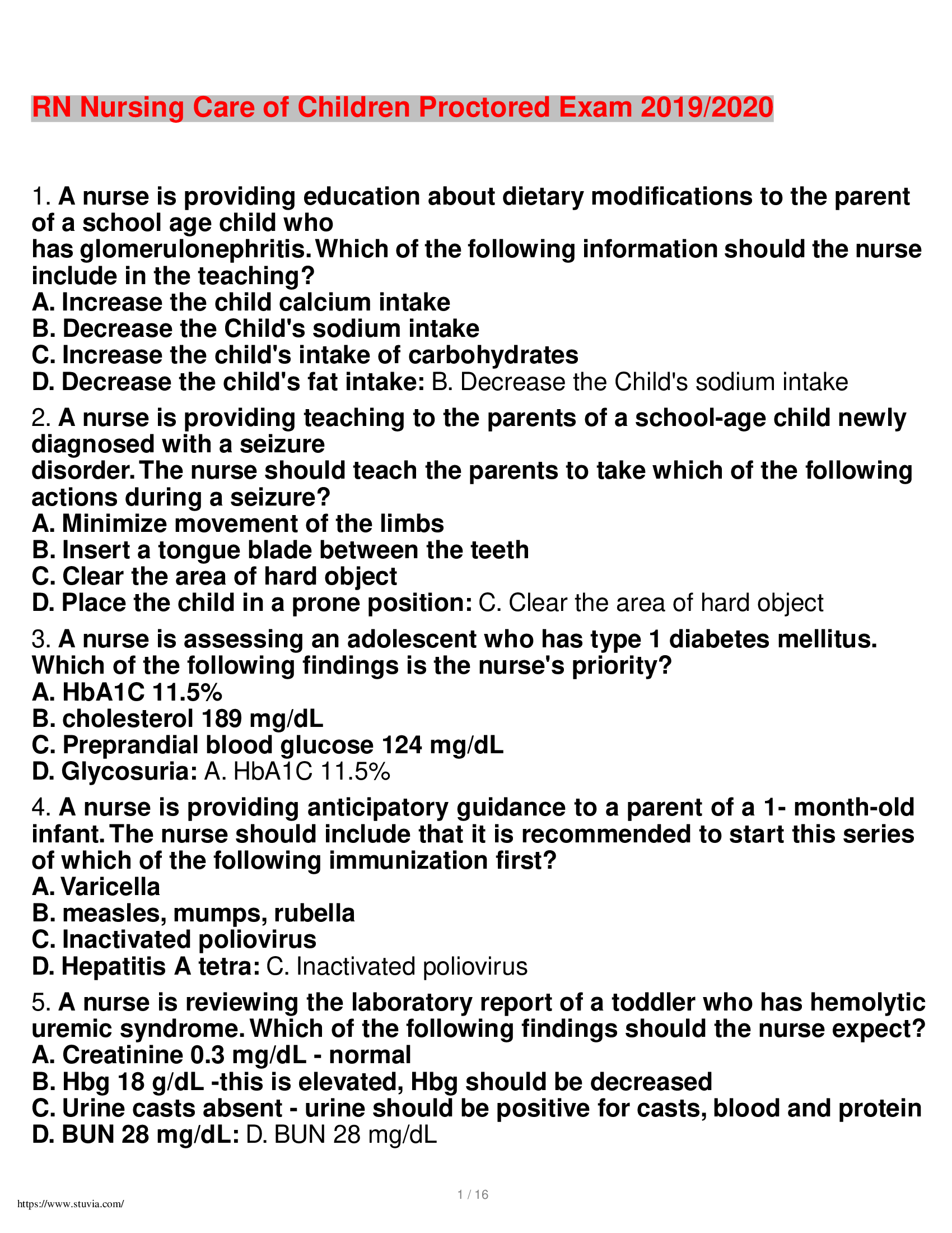 2019 RN Nursing Care of Children Proctored Exam