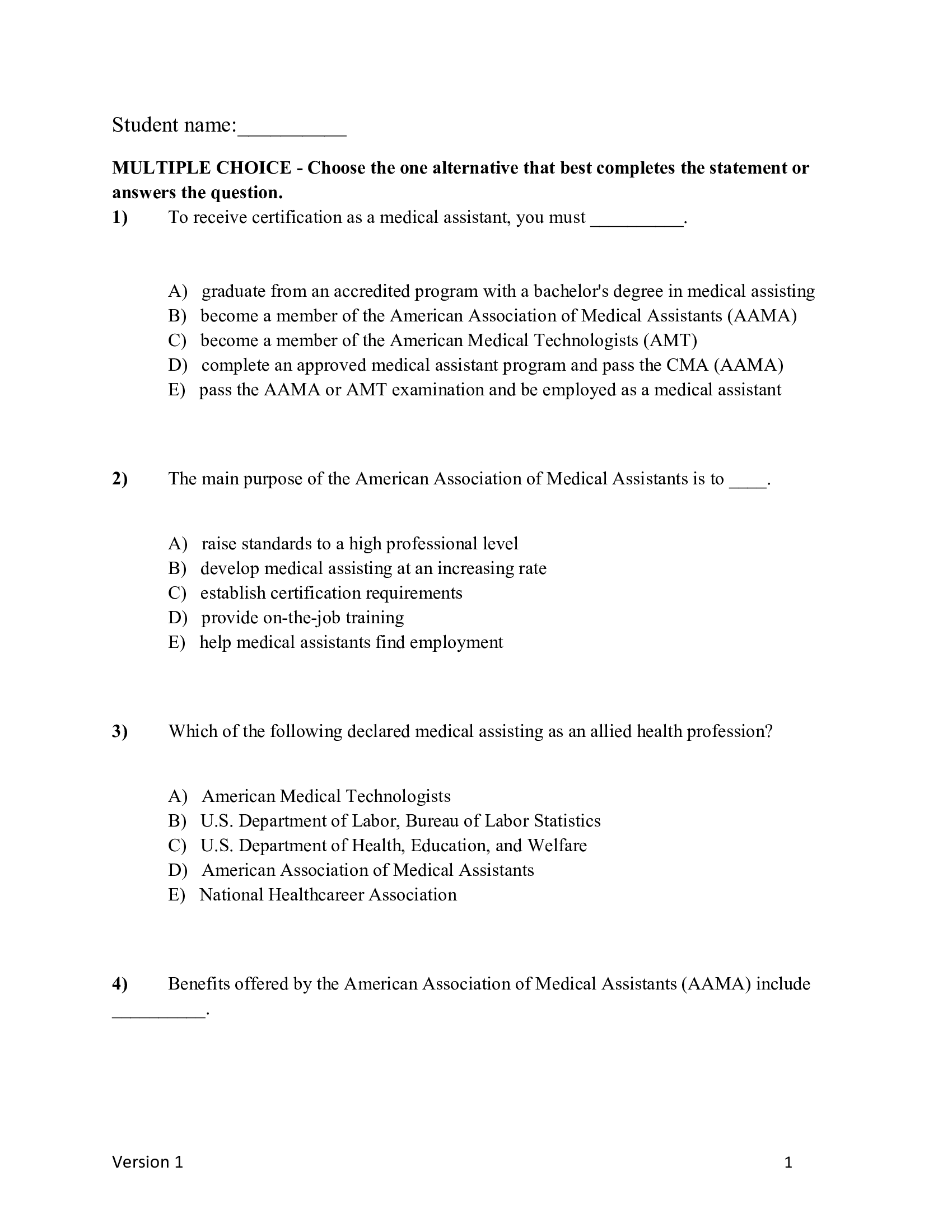 Test Bank for Medical Assisting Administrative and Clinical Procedures 7th Edition by Booth