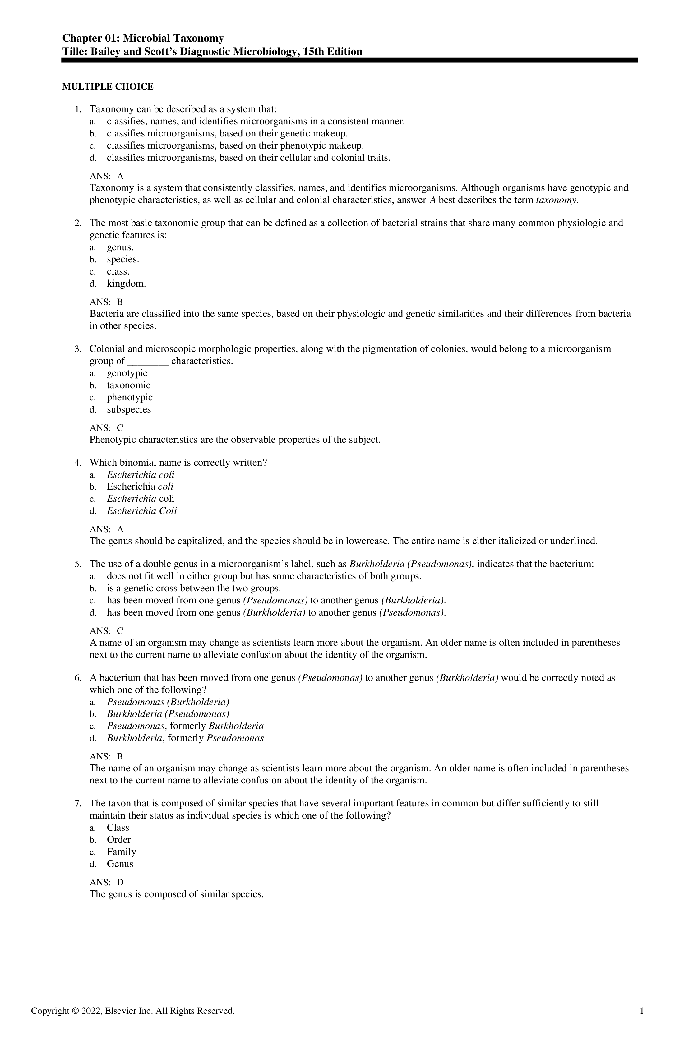 Test Bank for Bailey & Scott's Diagnostic Microbiology, 15th Edition by Tile, 9780323681056, Covering Chapters 1-76 | Includes Rationales