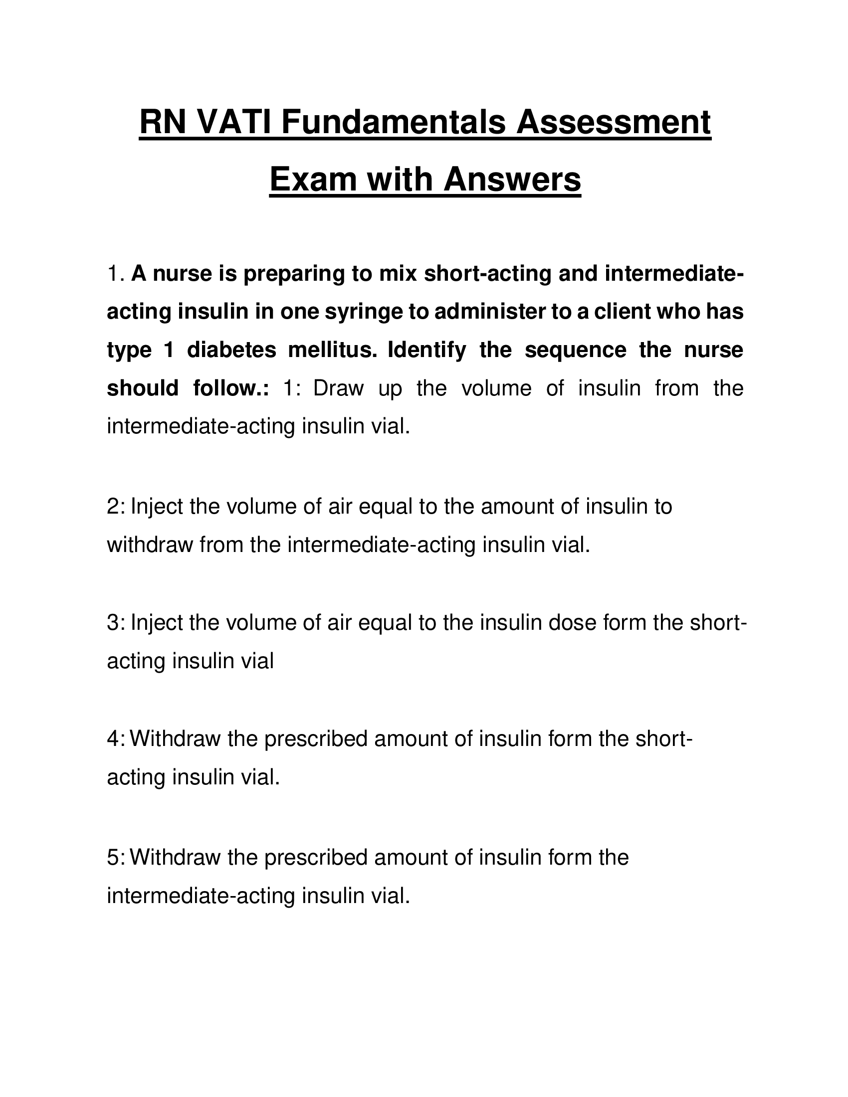 RN VATI Fundamentals Assessment Exam with Answers