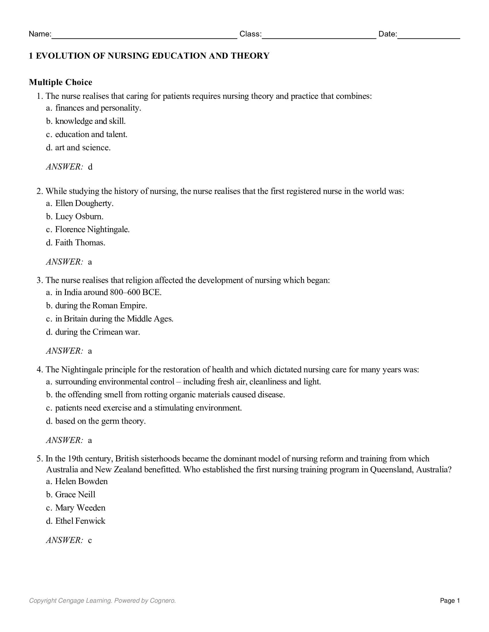 Test Bank for Fundamentals of Nursing 2nd Australia and NZ Edition by DeLaune