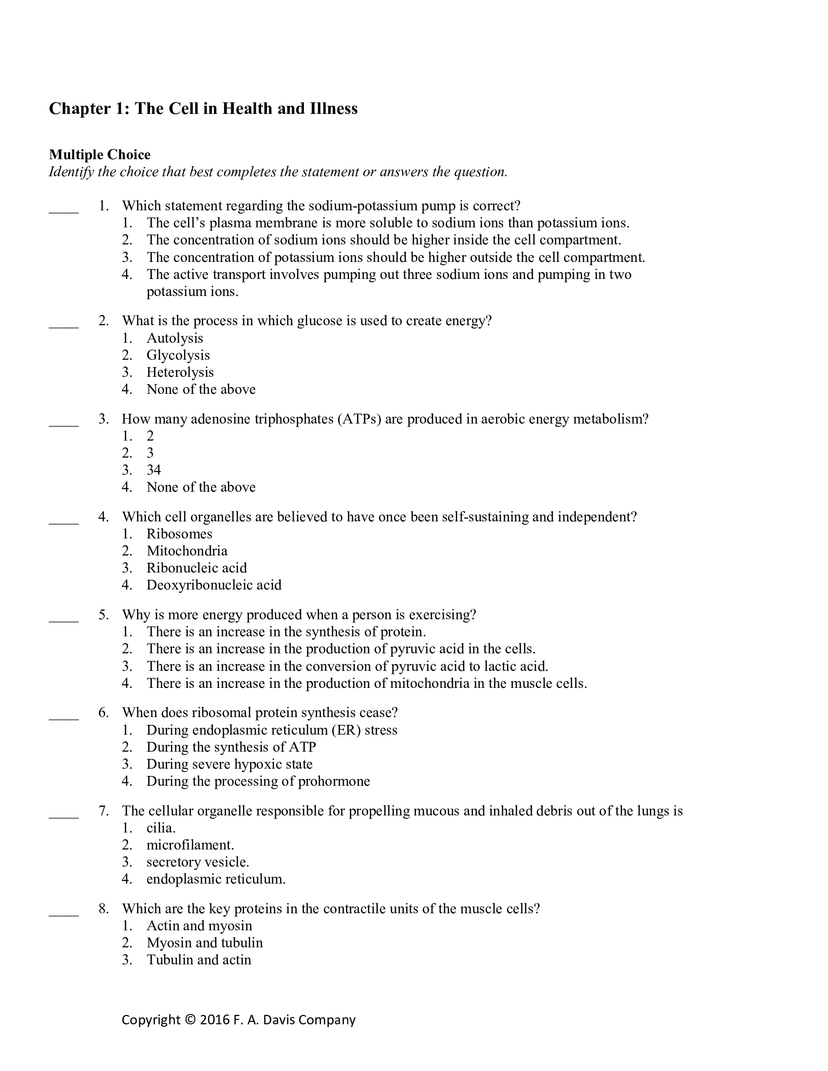Test Bank for Pathophysiology Introductory Concepts and Clinical Perspectives by Capriotti