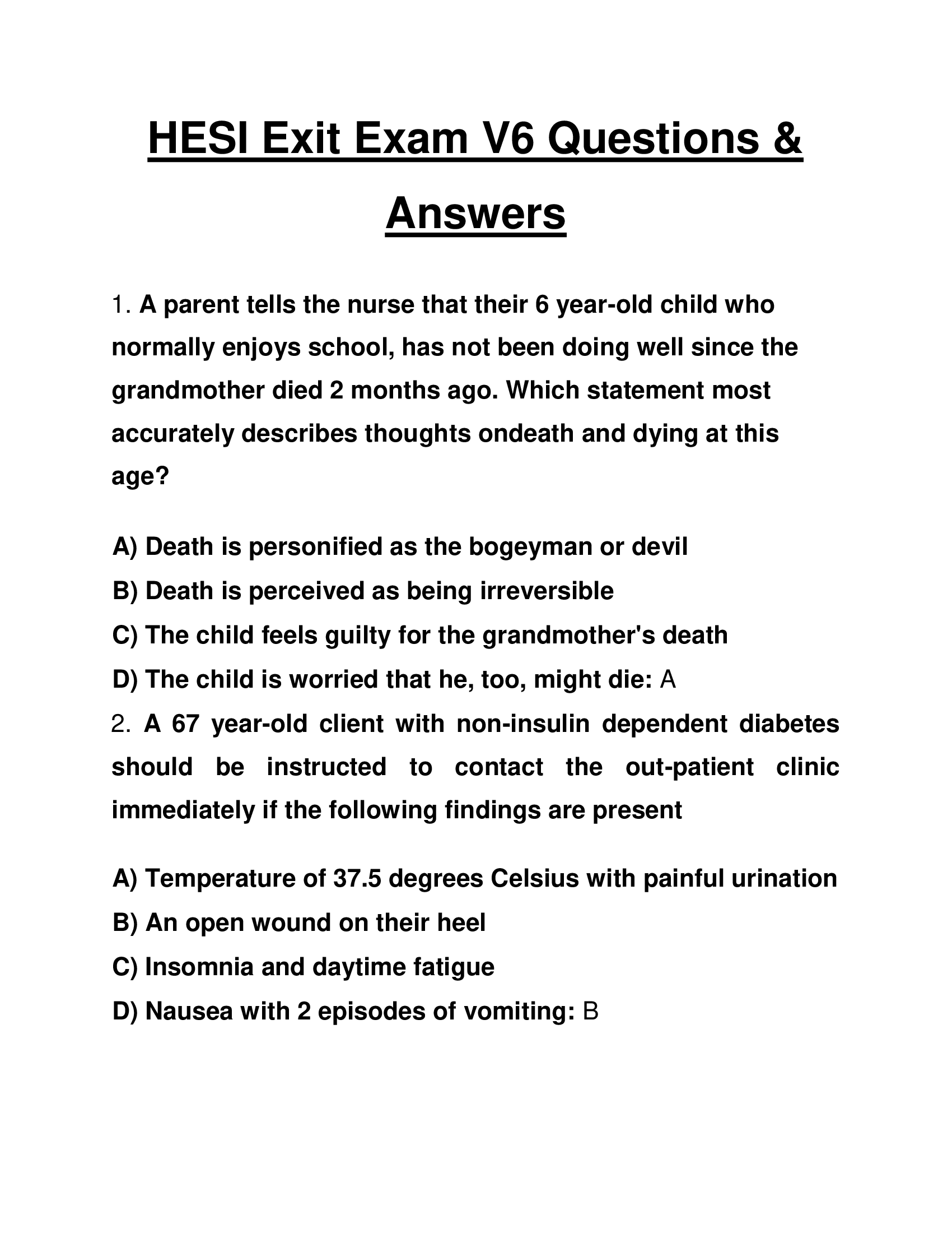 HESI Exit Exam V6 Questions & Answers