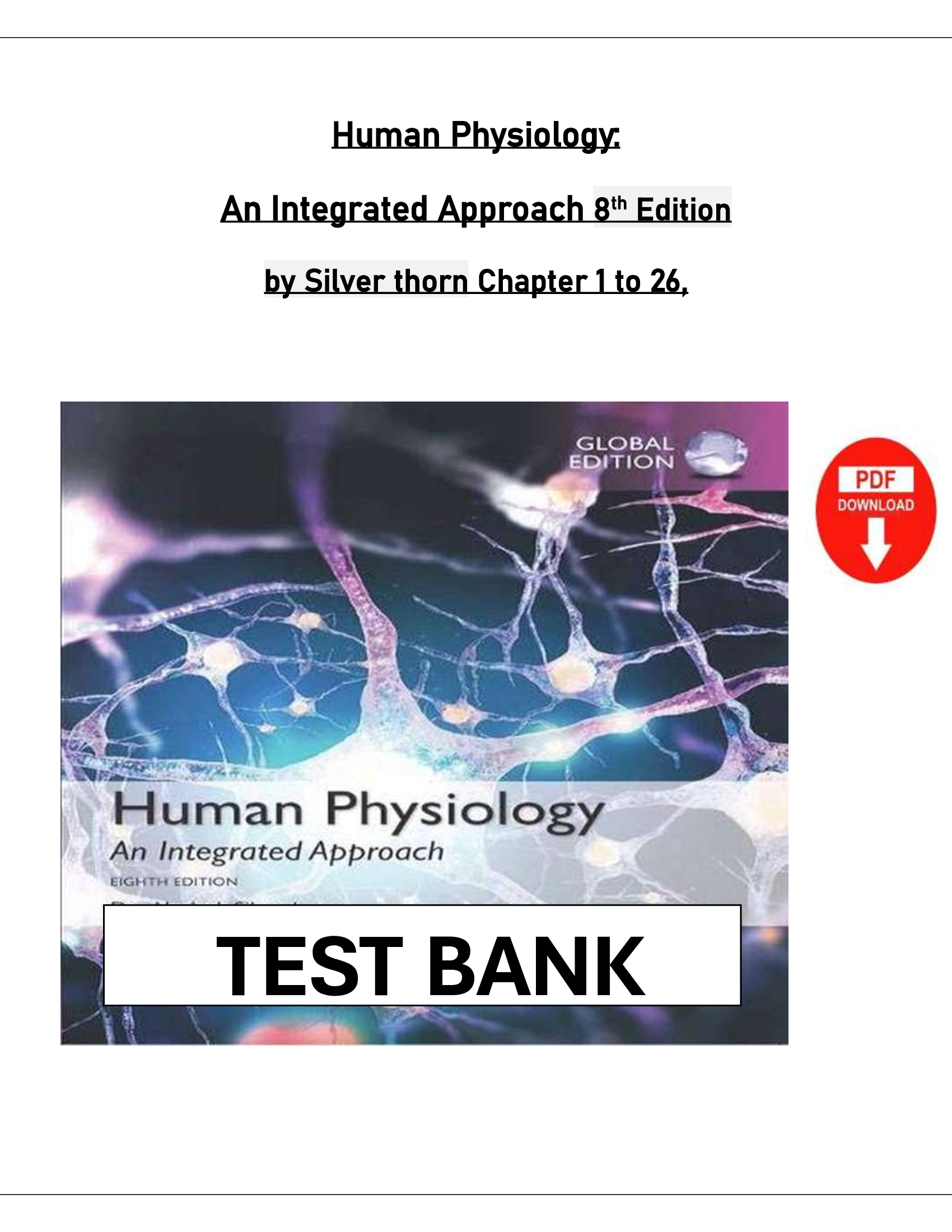 Test Bank for Human Physiology An Integrated Approach 8th Edition Silverthorn