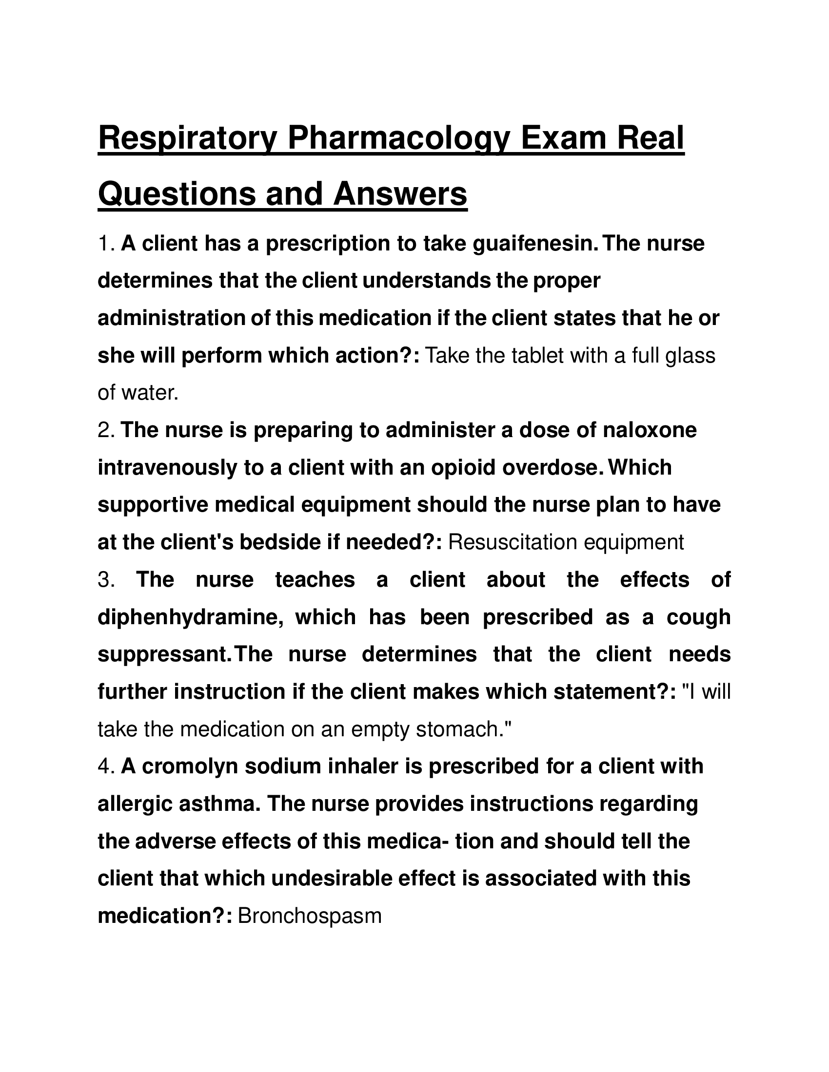 Respiratory Pharmacology Exam Real Questions and Answers 2026