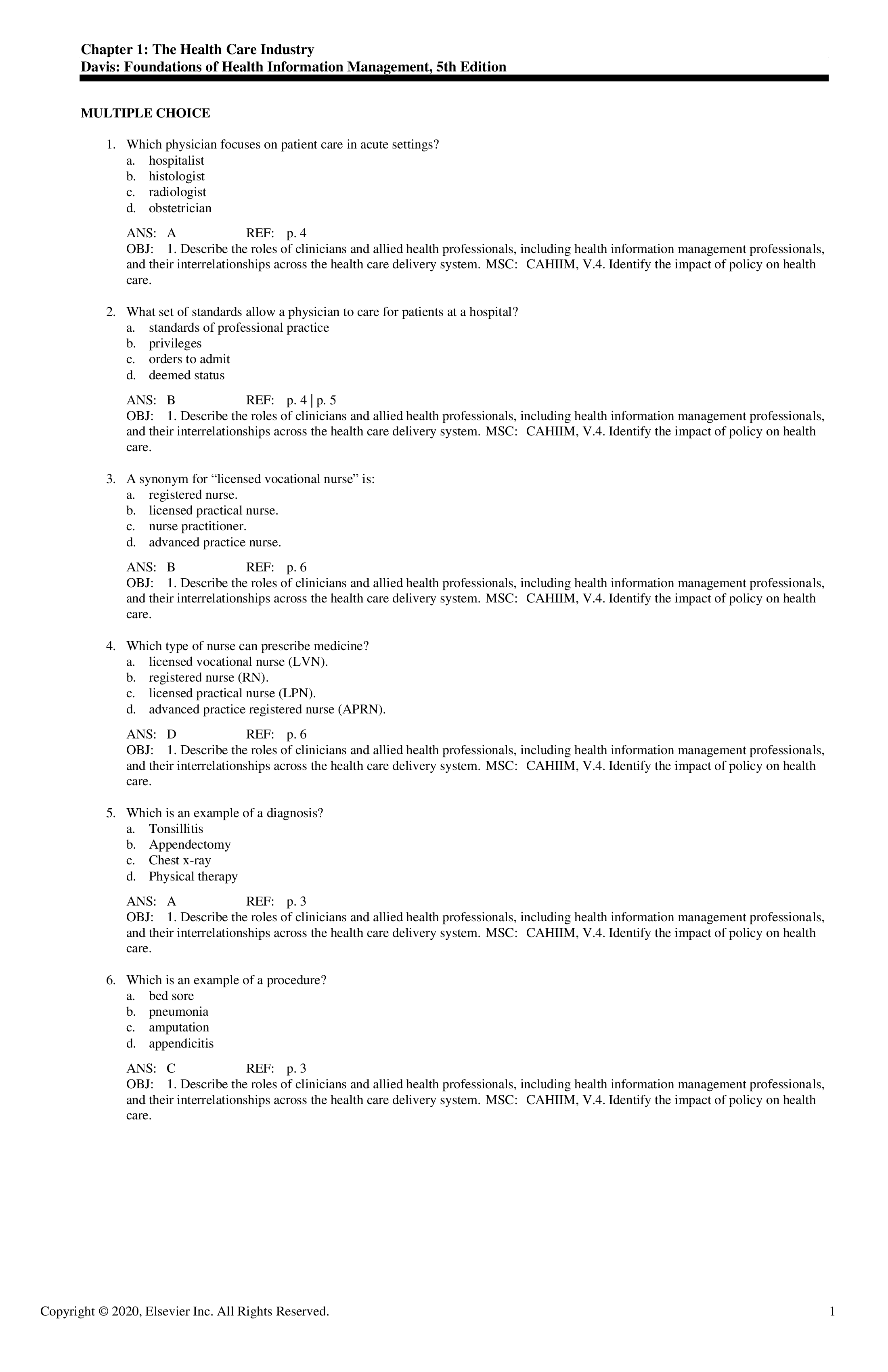 Test Bank for Foundations of Health Information Management 5th Edition by Davis