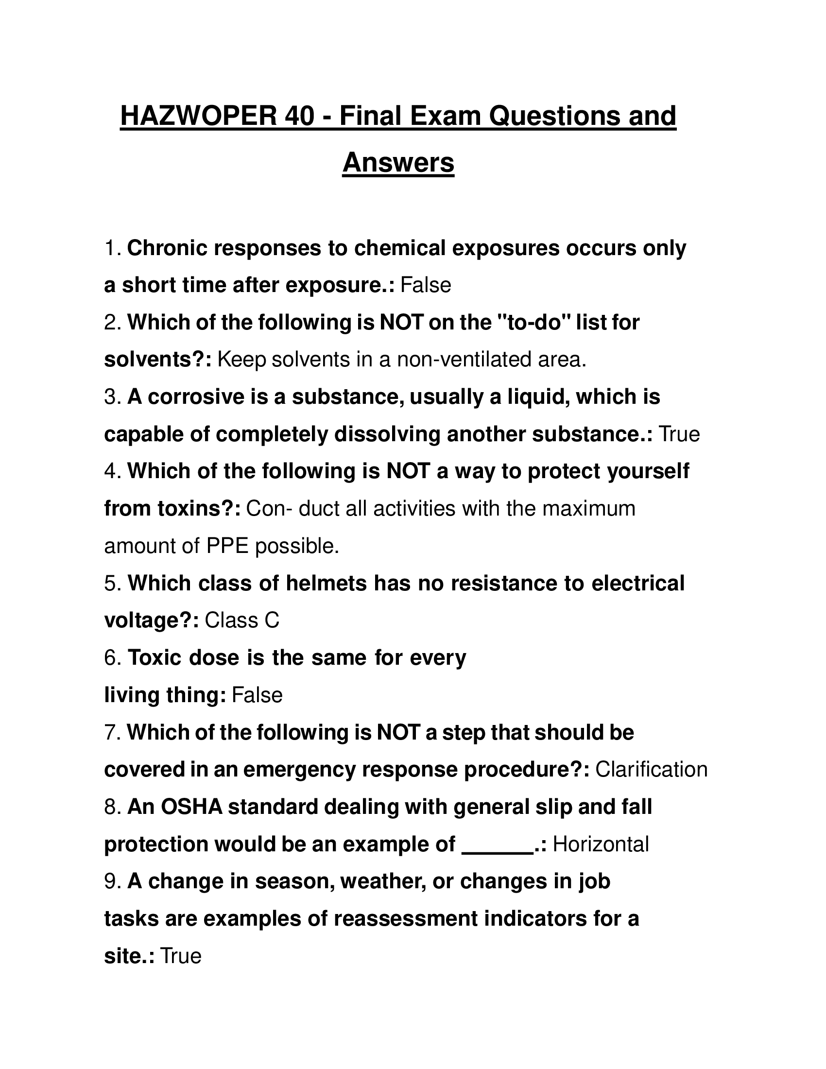 HAZWOPER 40 - Final Exam Questions and Answers 2023