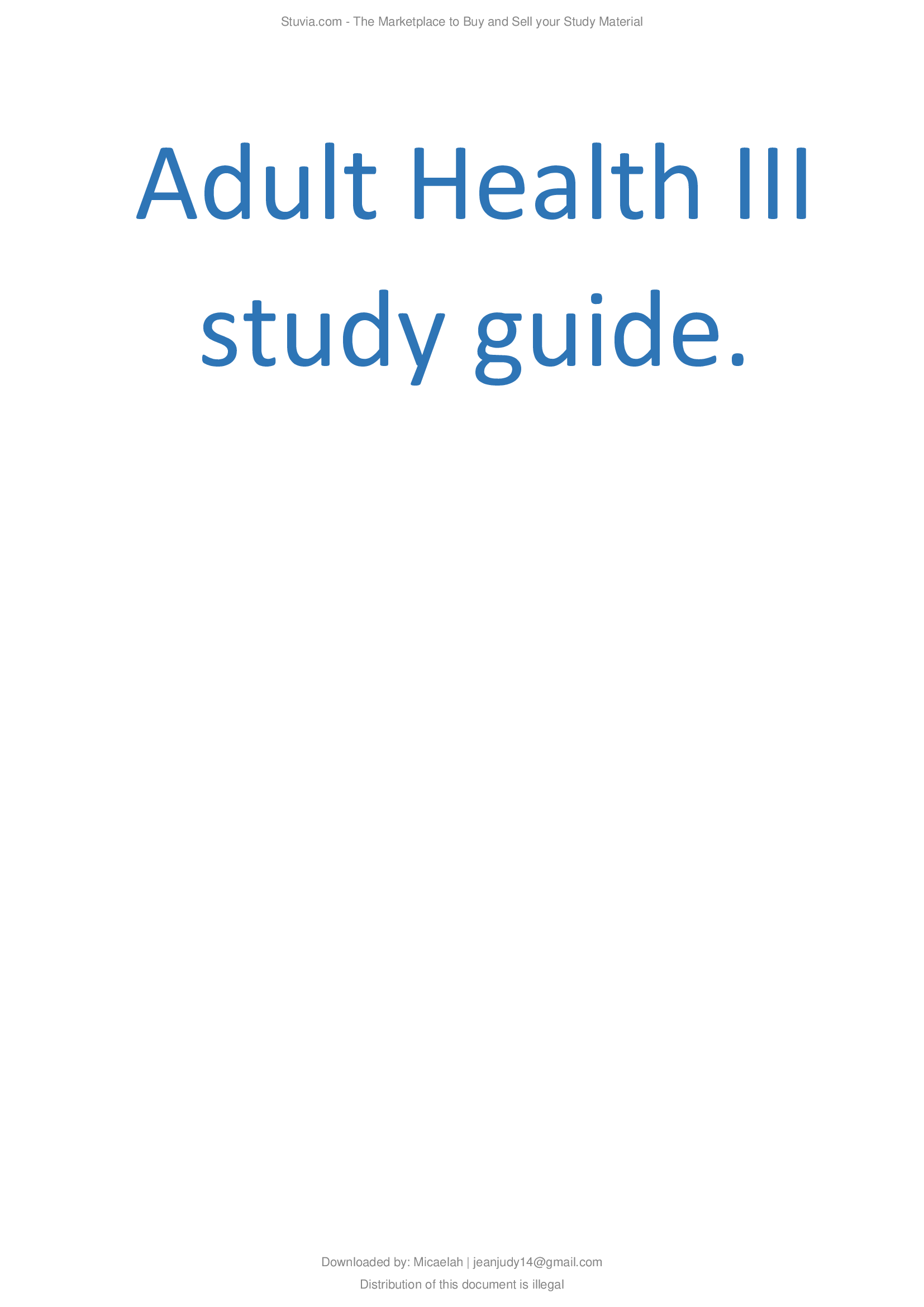 Adult Health III study guide