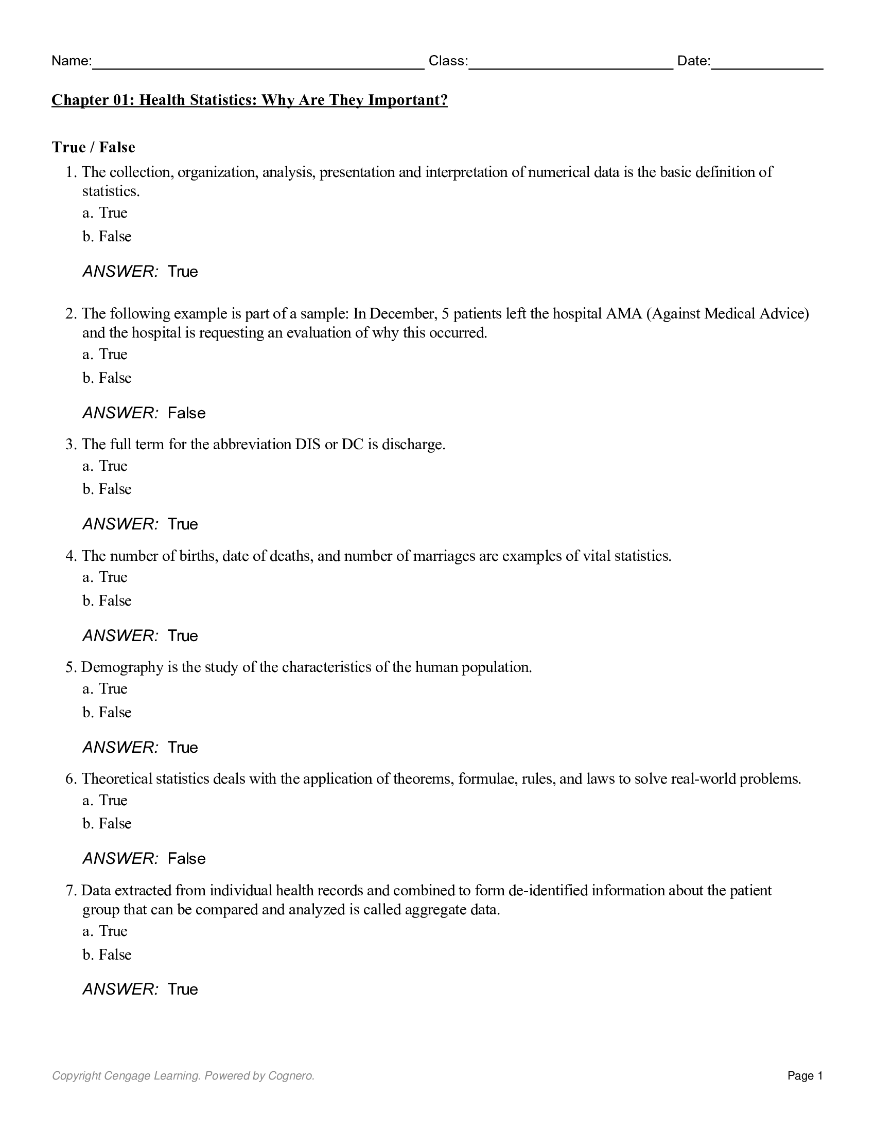 Test Bank for Basic Allied Health Statistics and Analysis 5th Edition by Darche