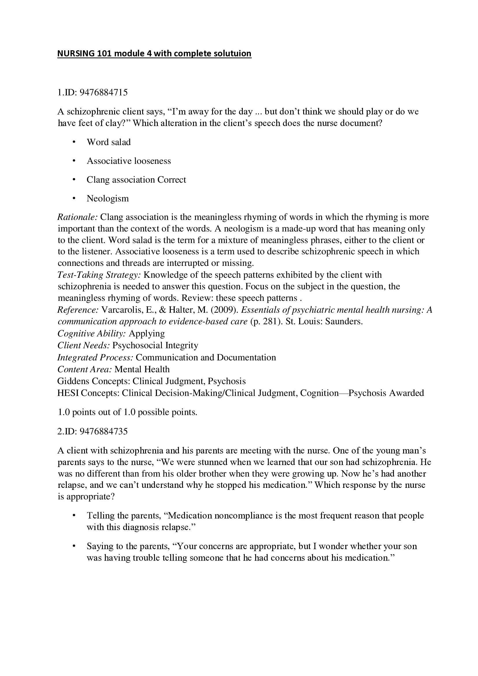 NURSING 101 module 4 with complete solution