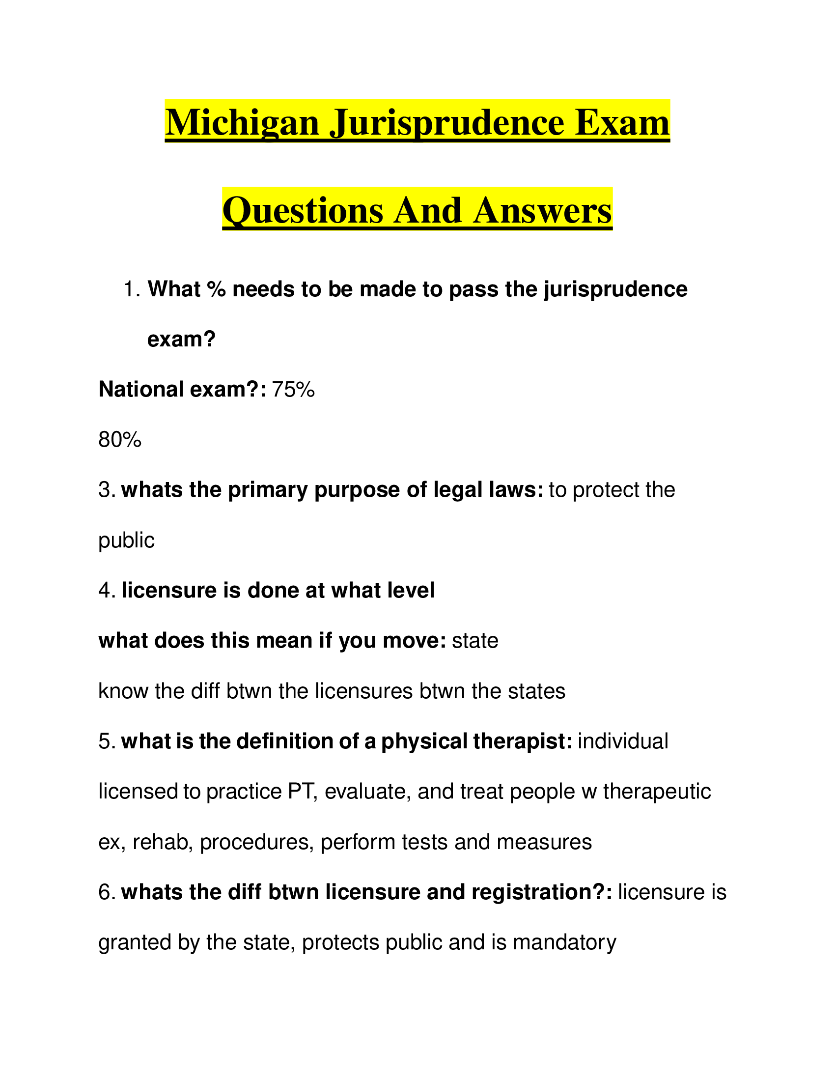 Michigan Jurisprudence Exam Questions And Answers