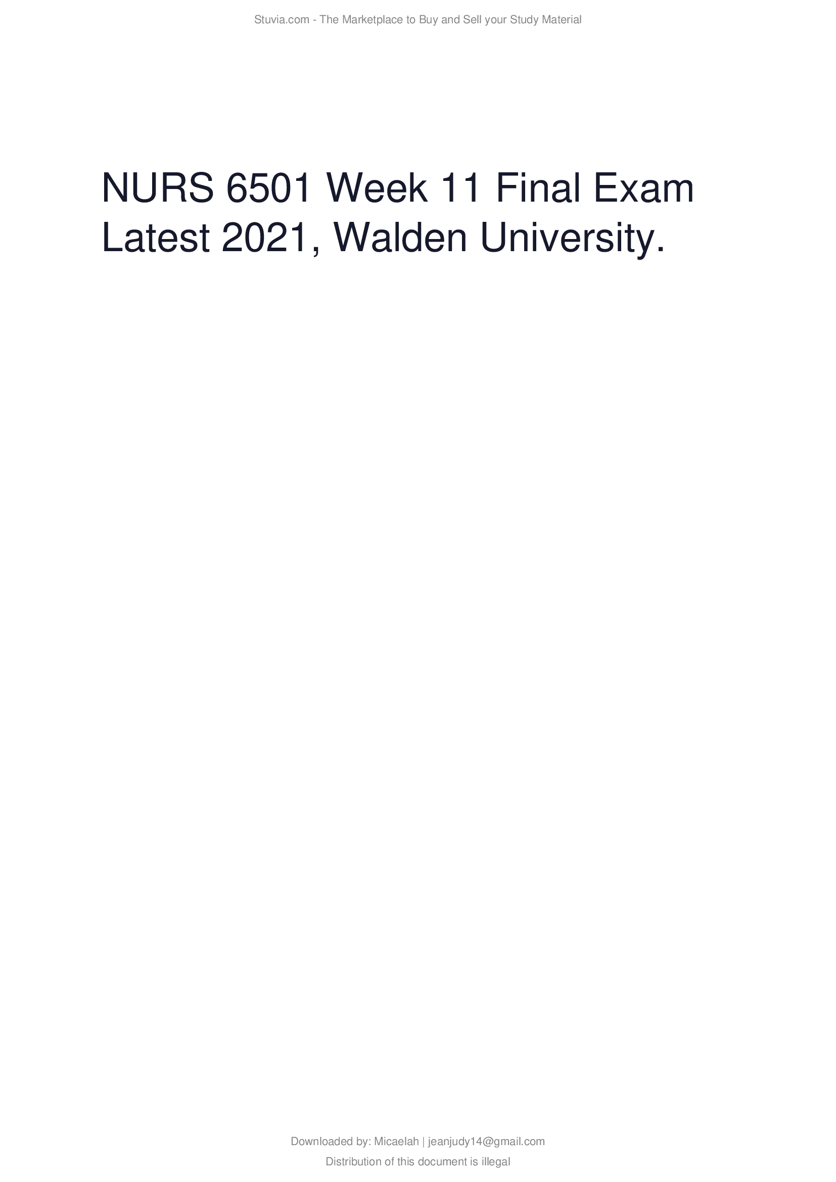 NURS 6501N Week 11 Final Exam Latest 2021, Walden University