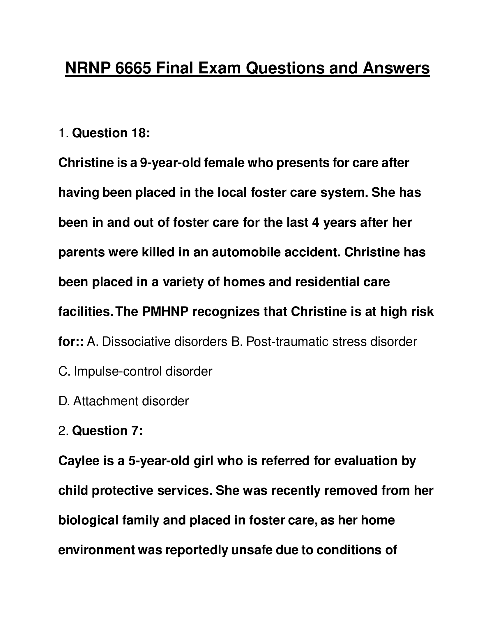 NRNP 6665 Final Exam 2023 Questions and Answers
