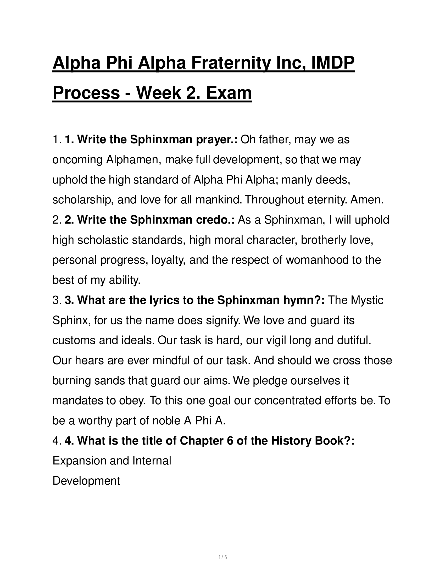 Alpha Phi Alpha Fraternity Inc, IMDP Process - Week 2. Exam