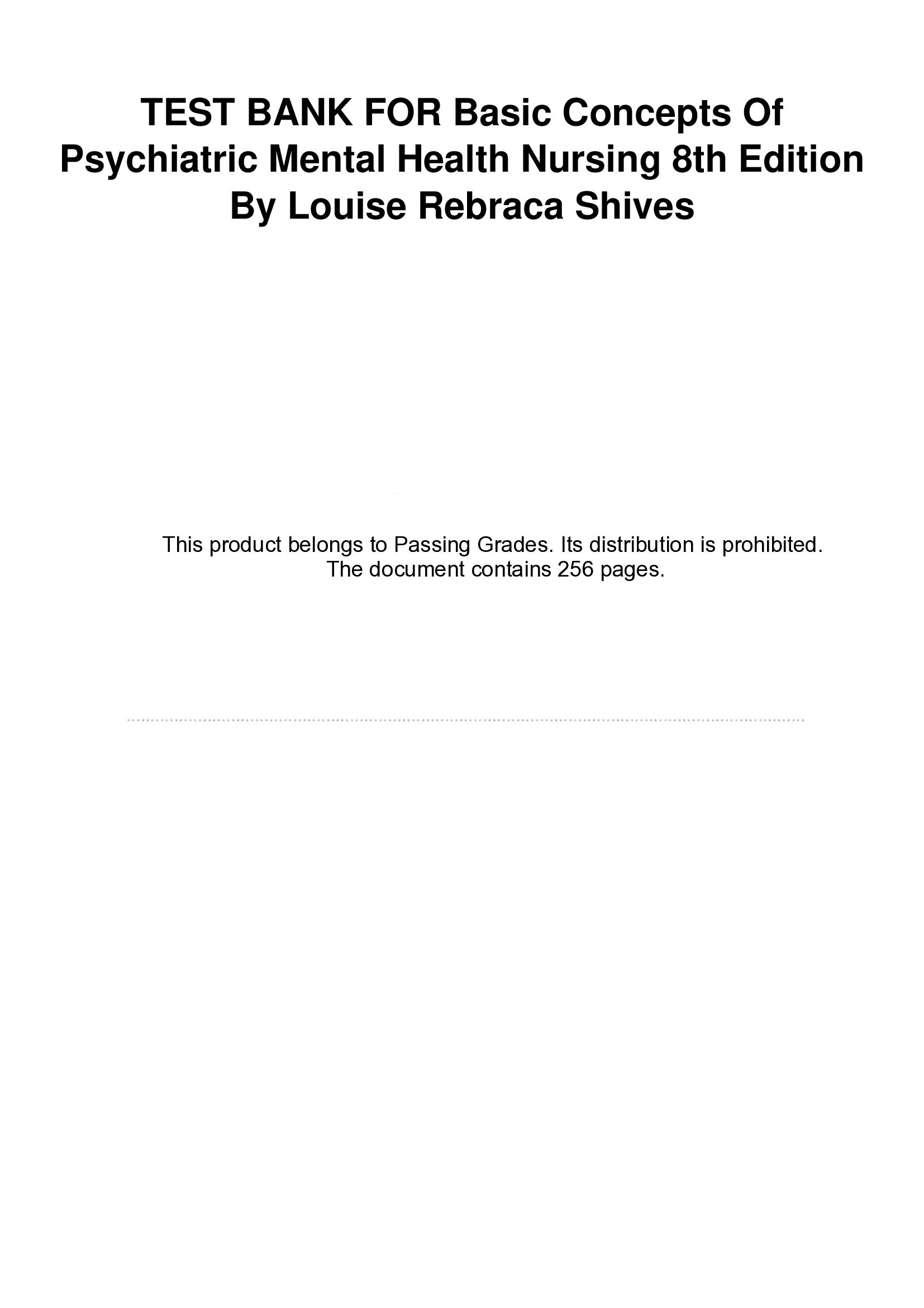 Test Bank For Basic Concepts Of Psychiatric Mental Health Nursing 8th Edition By Louise Rebraca Shives