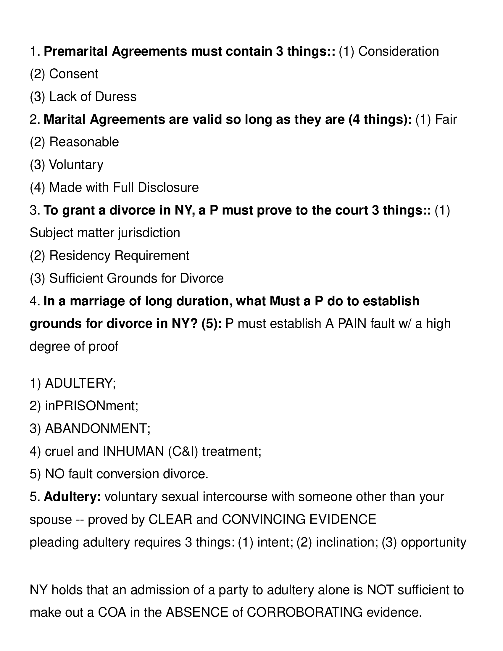NY Bar Exam Family Law Questions and Answers