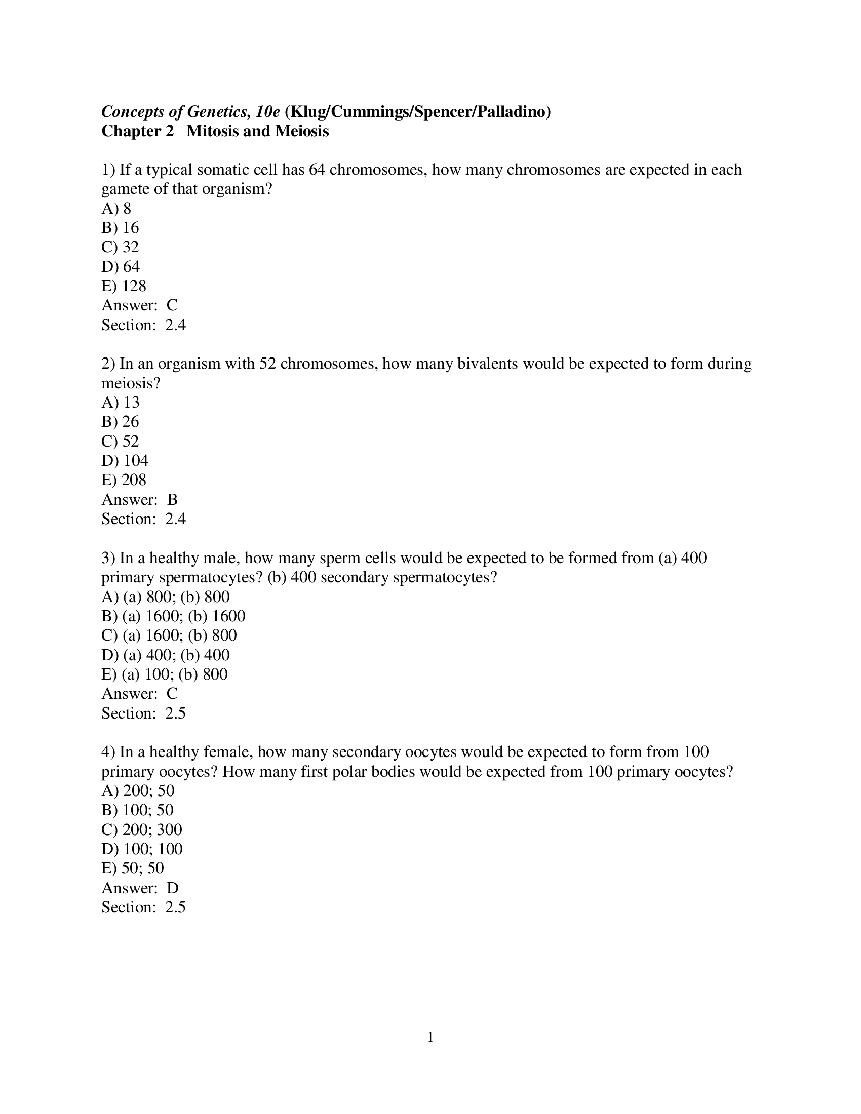 A Complete Test Bank For Concepts of Genetics, 10th Edition William S. Klug, Michael R. Cummings, Charlotte A. Spencer, Michael A. Palladino