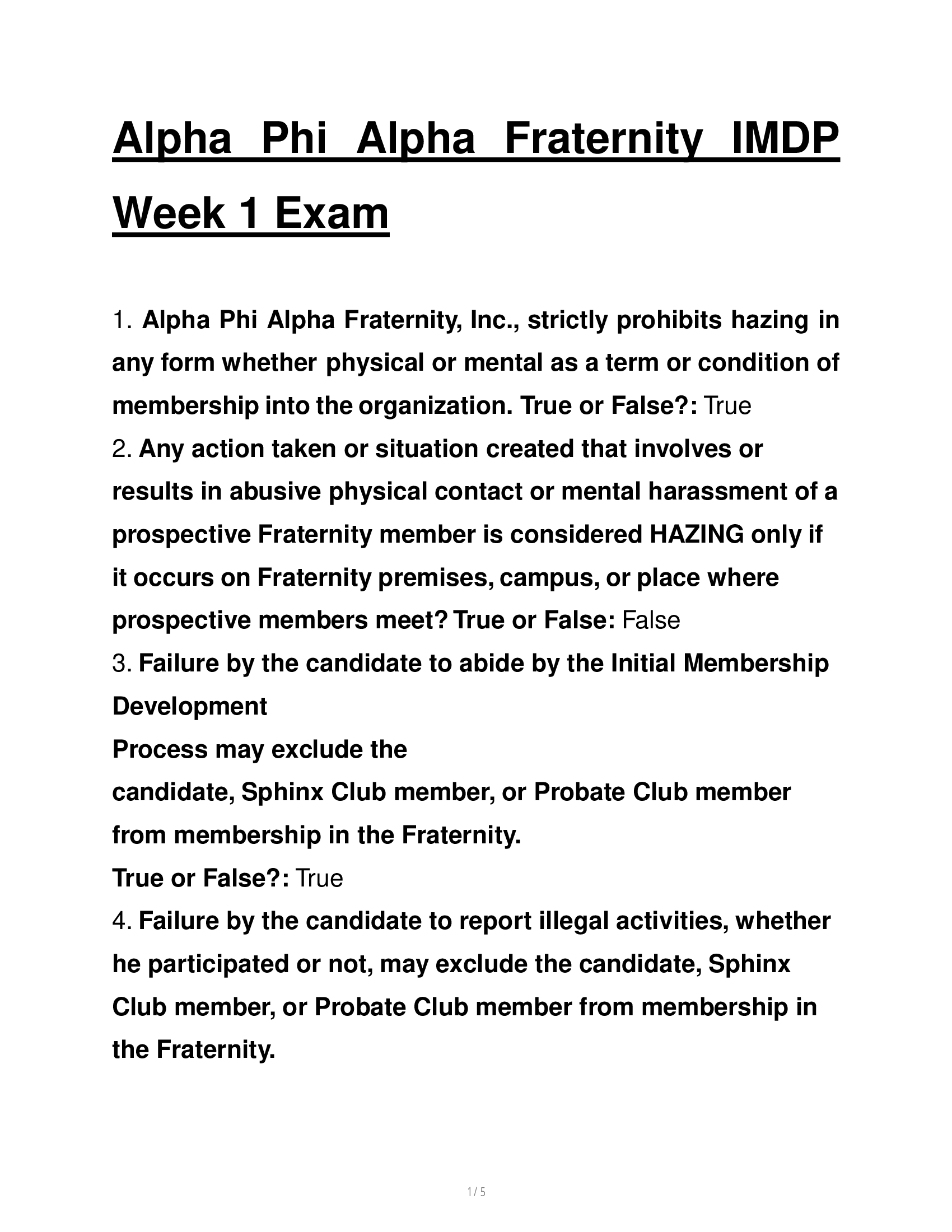 Alpha Phi Alpha Fraternity IMDP Week 1 Exam