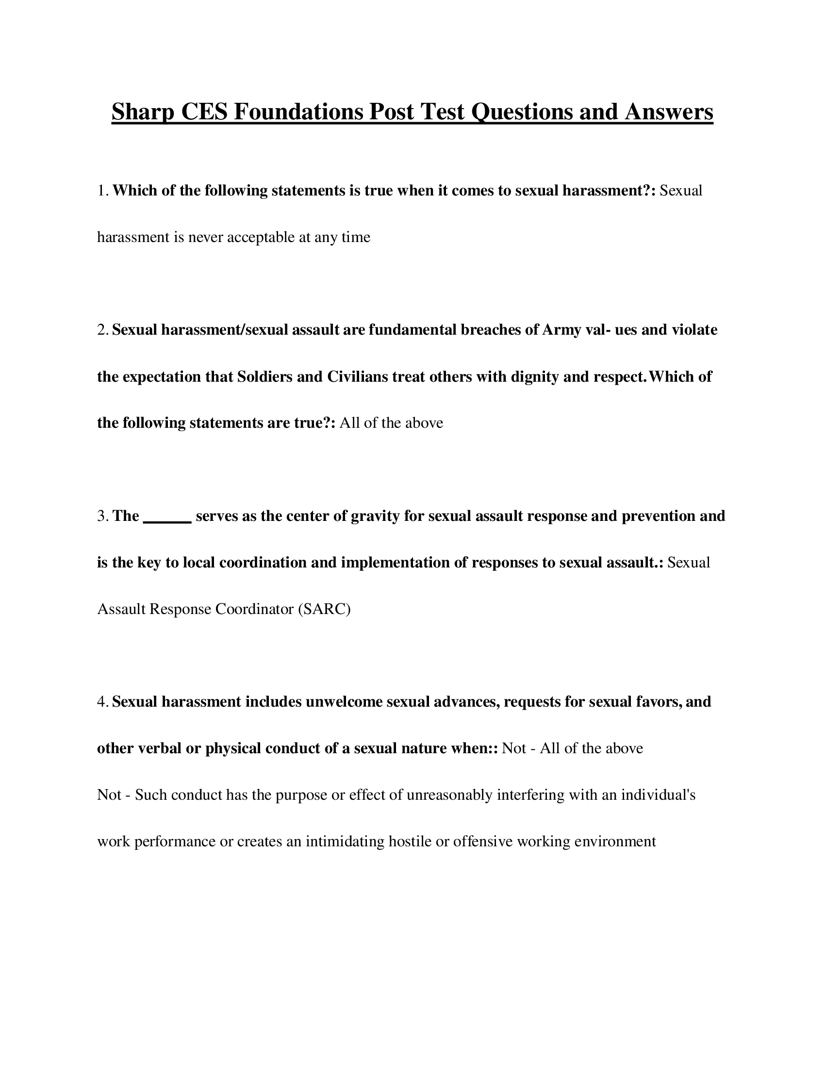 Sharp CES Foundations Post Test Questions and Answers