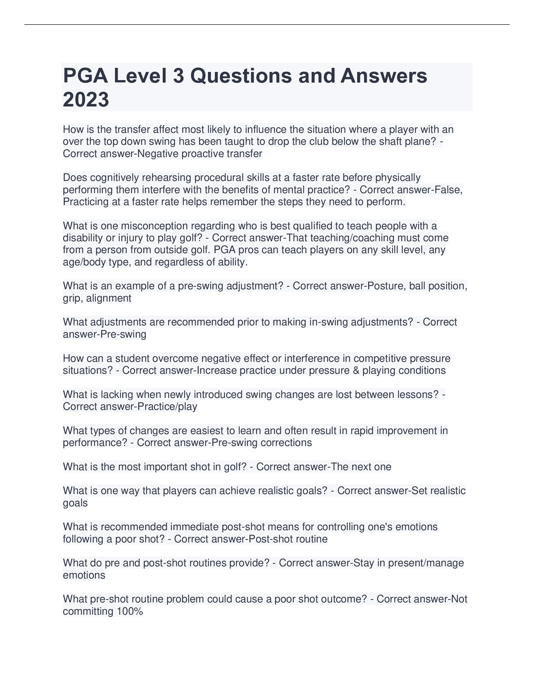 PGA Level 3 Questions and Answers