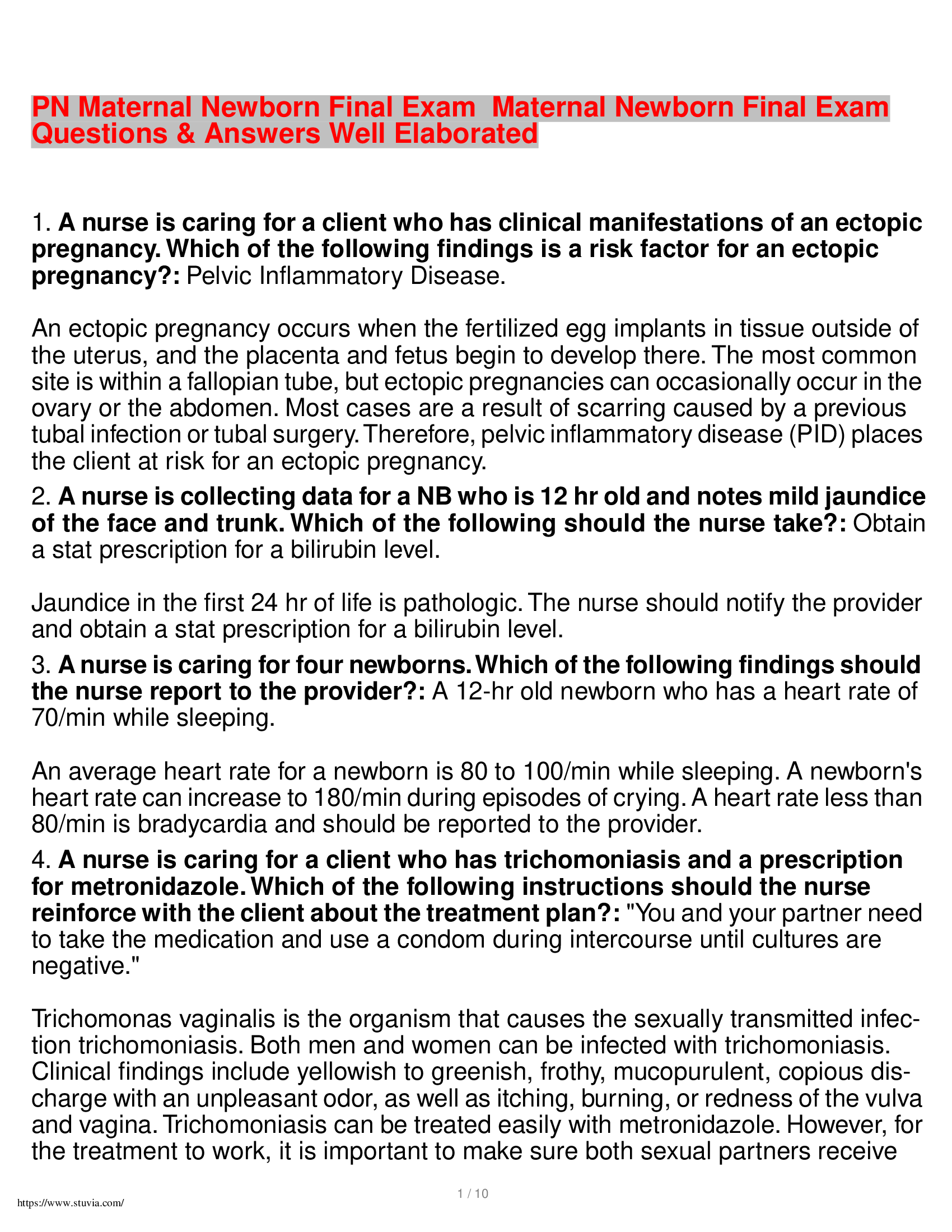 PN Maternal Newborn Final Exam  Maternal Newborn Final Exam Questions & Answers Well Elaborated