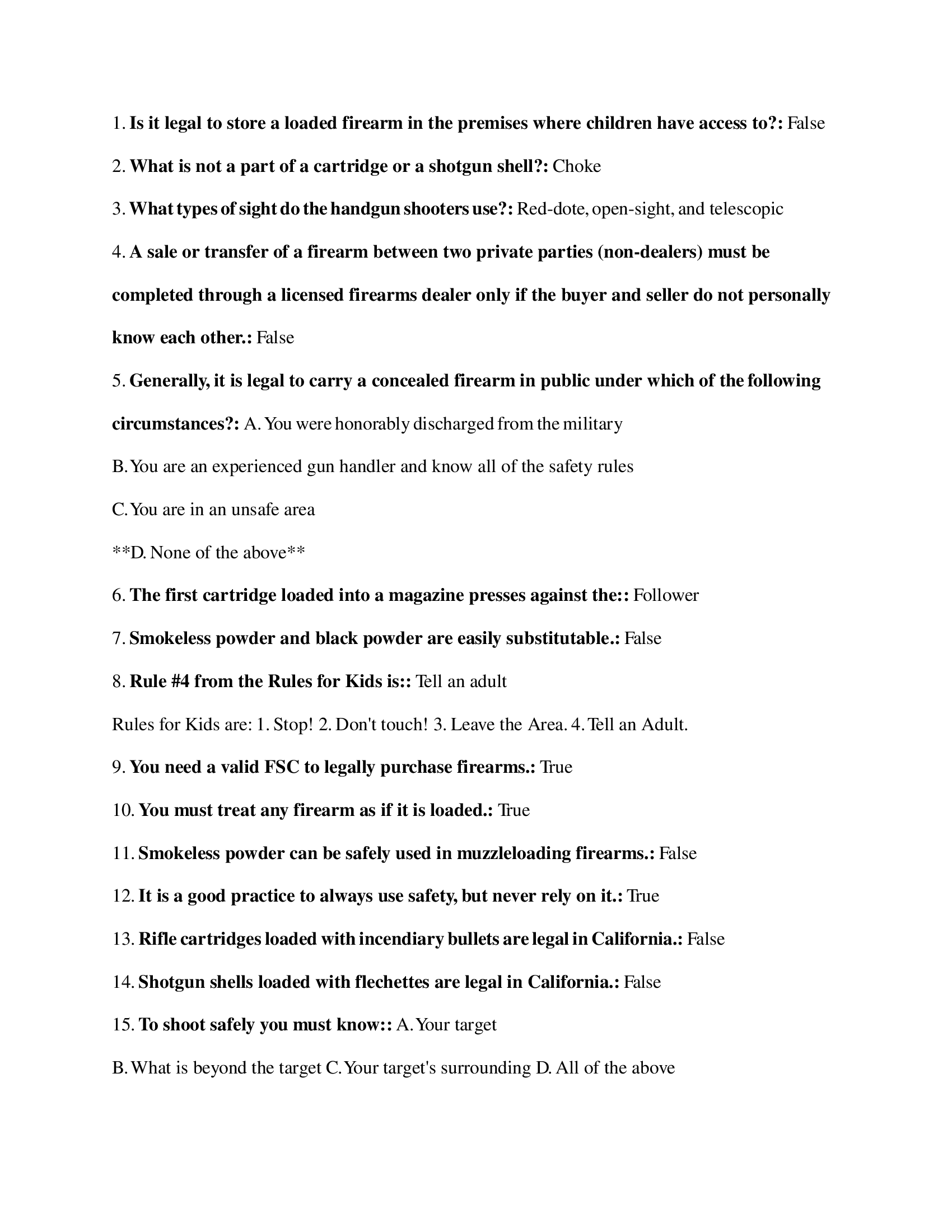 California Firearm Safety Certificate (FSC) Practice Questions and Answers