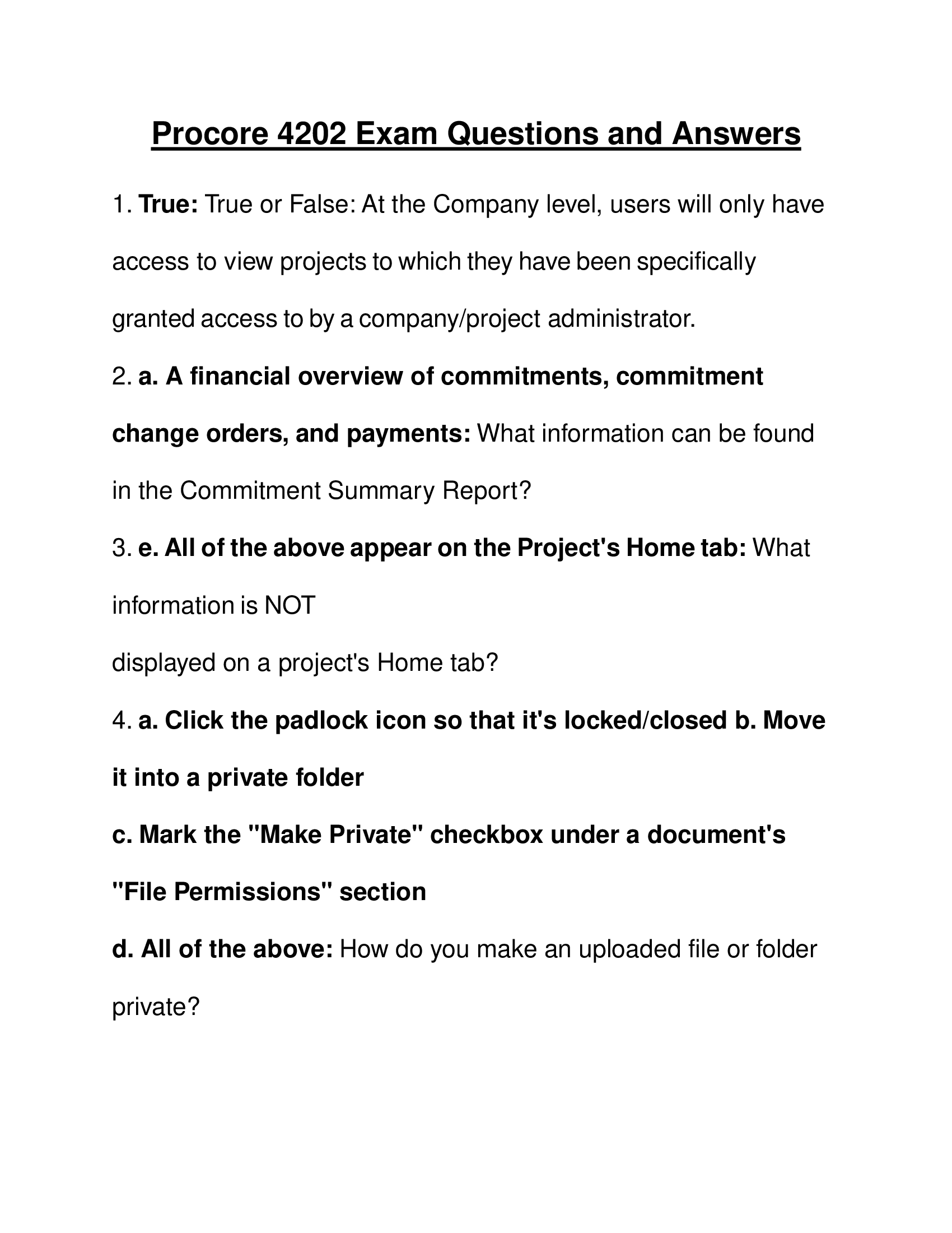 Procore 4202 Exam Questions and Answers 2023