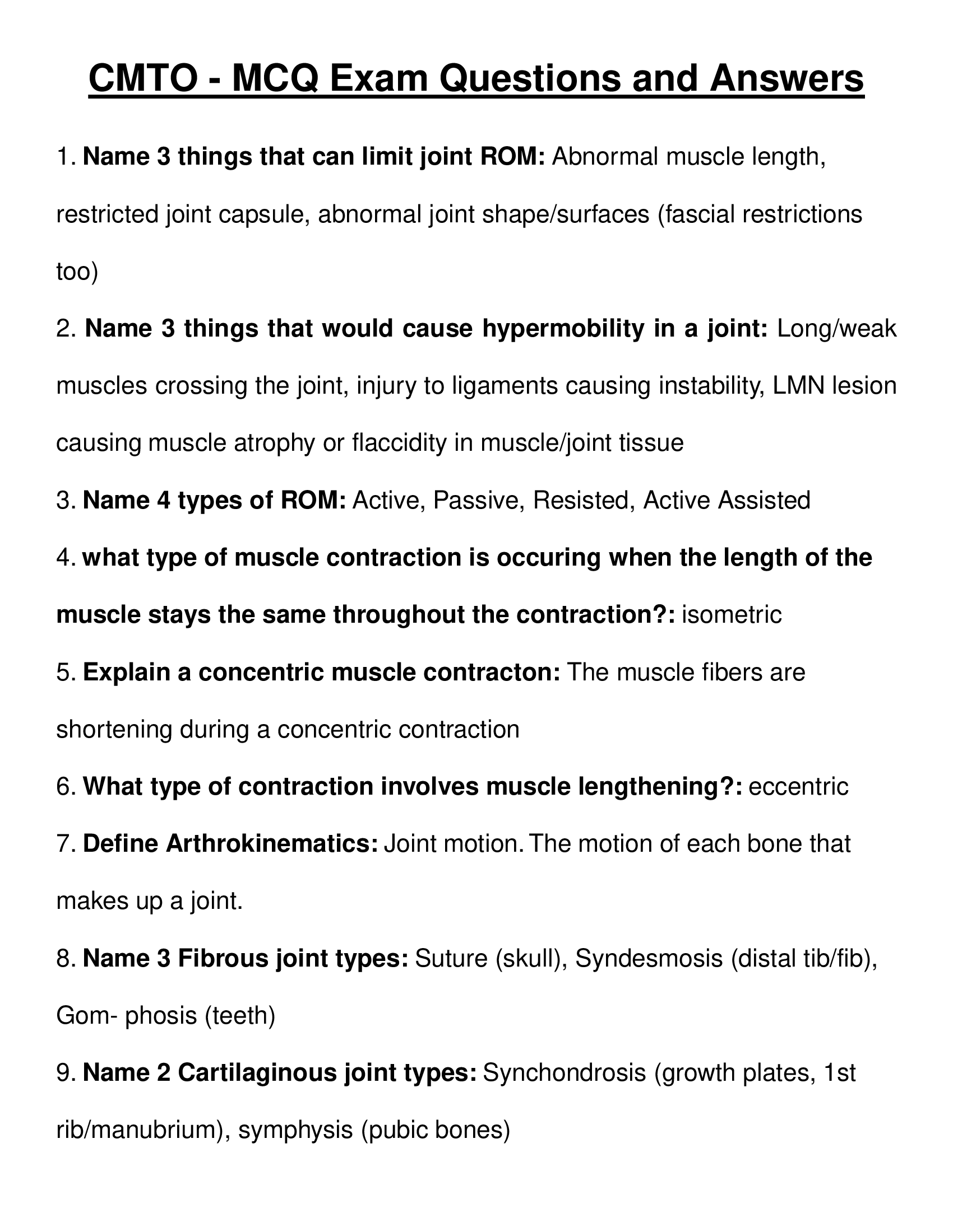 CMTO - MCQ Exam Questions and Answers 2023