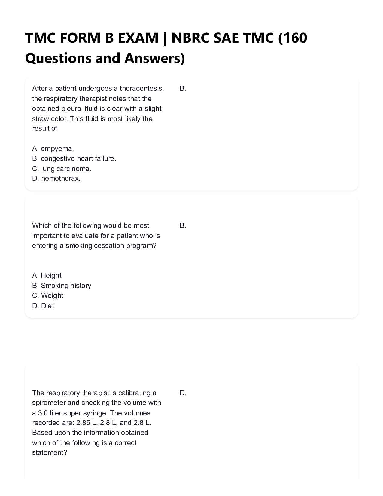 TMC FORM B EXAM | NBRC SAE TMC | 160 Questions and Answers | Latest 2026