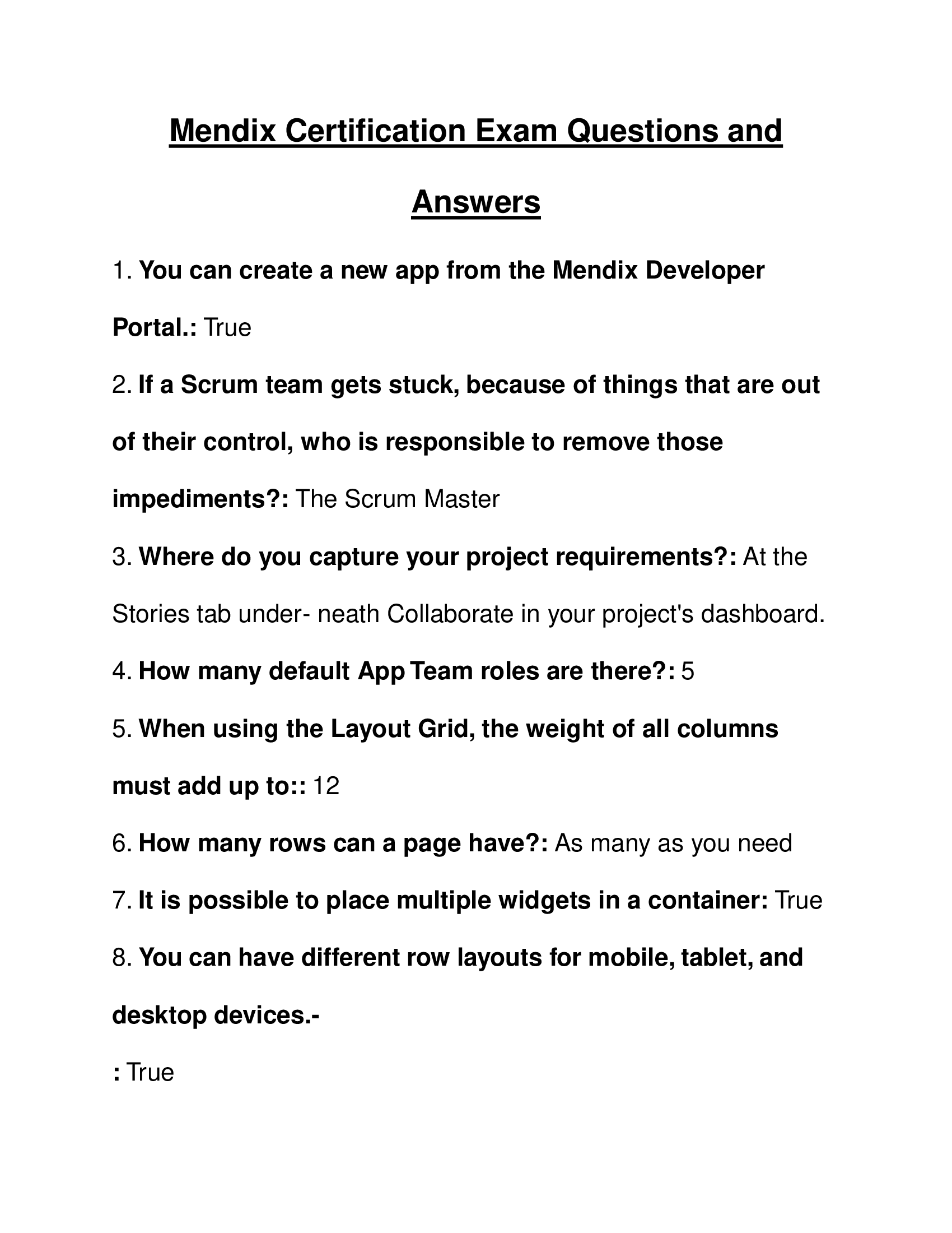 Mendix Certification Exam Questions and Answers