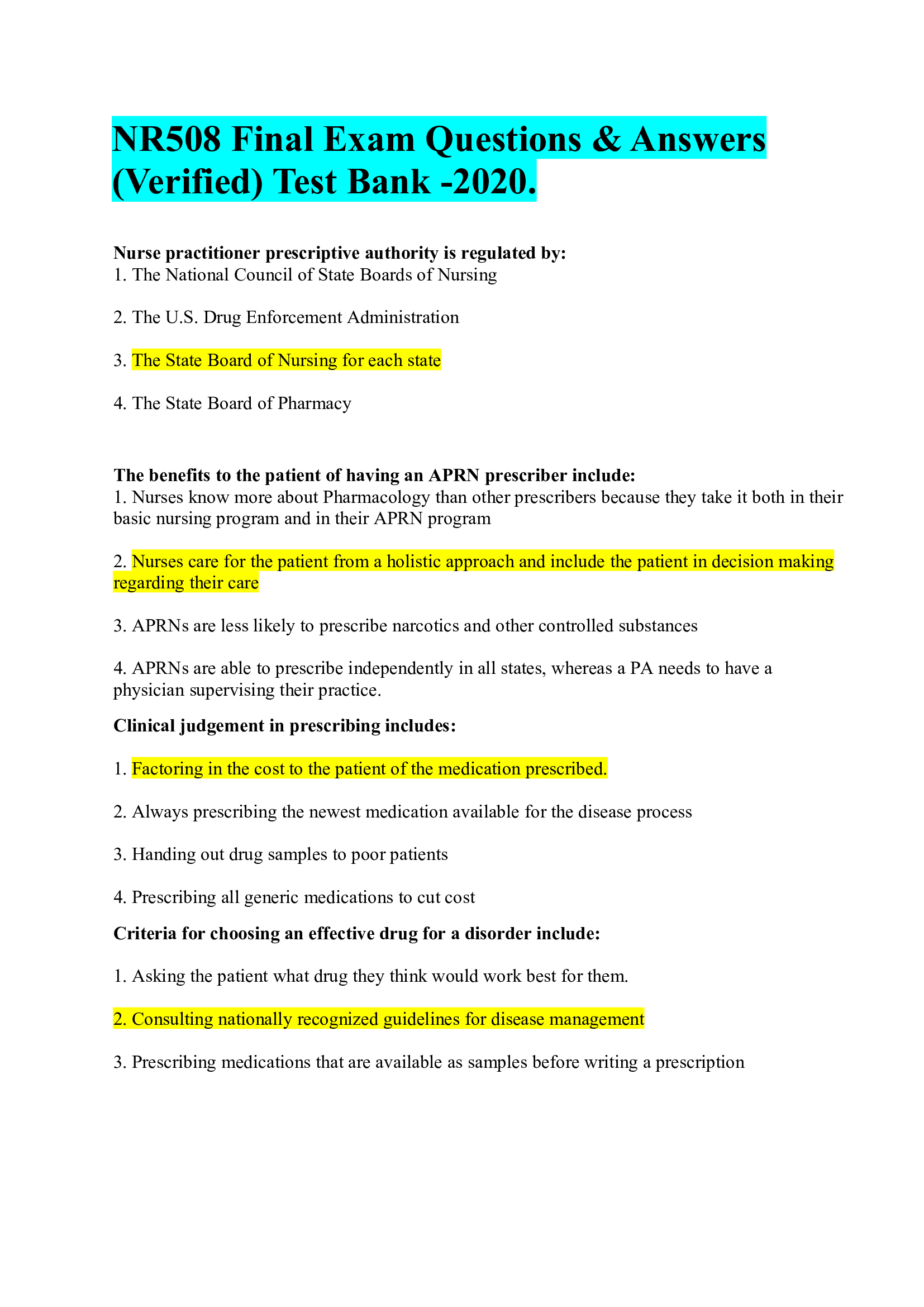 NR508 Final Exam Questions & Answers (Verified) Test Bank