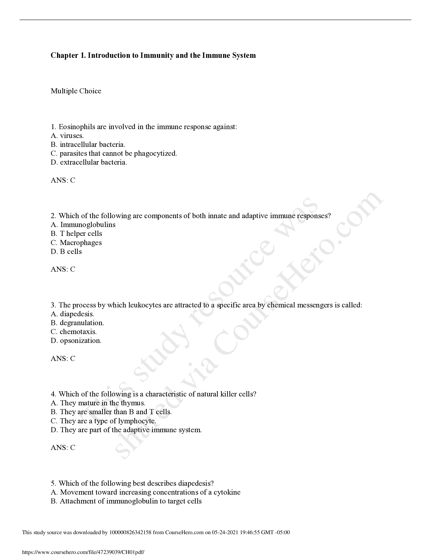 TEST BANK FOR CLINICAL IMMUNOLOGY AND SEROLOGY A LABORATORY PERSPECTIVE, 4TH EDITION, CHRISTINE DORRESTEYN STEVENS, LINDA E. MILLER