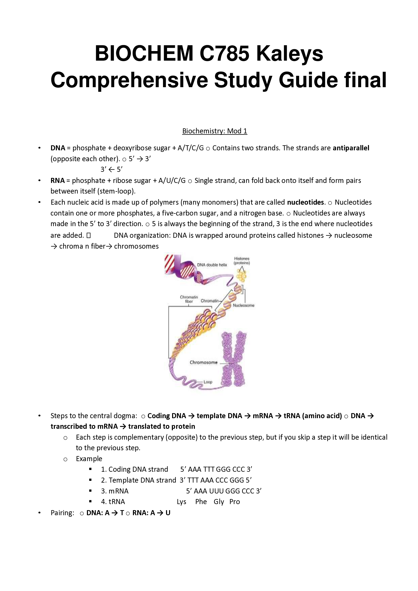 BIOCHEM C785 Kaleys Comprehensive Study Guide final