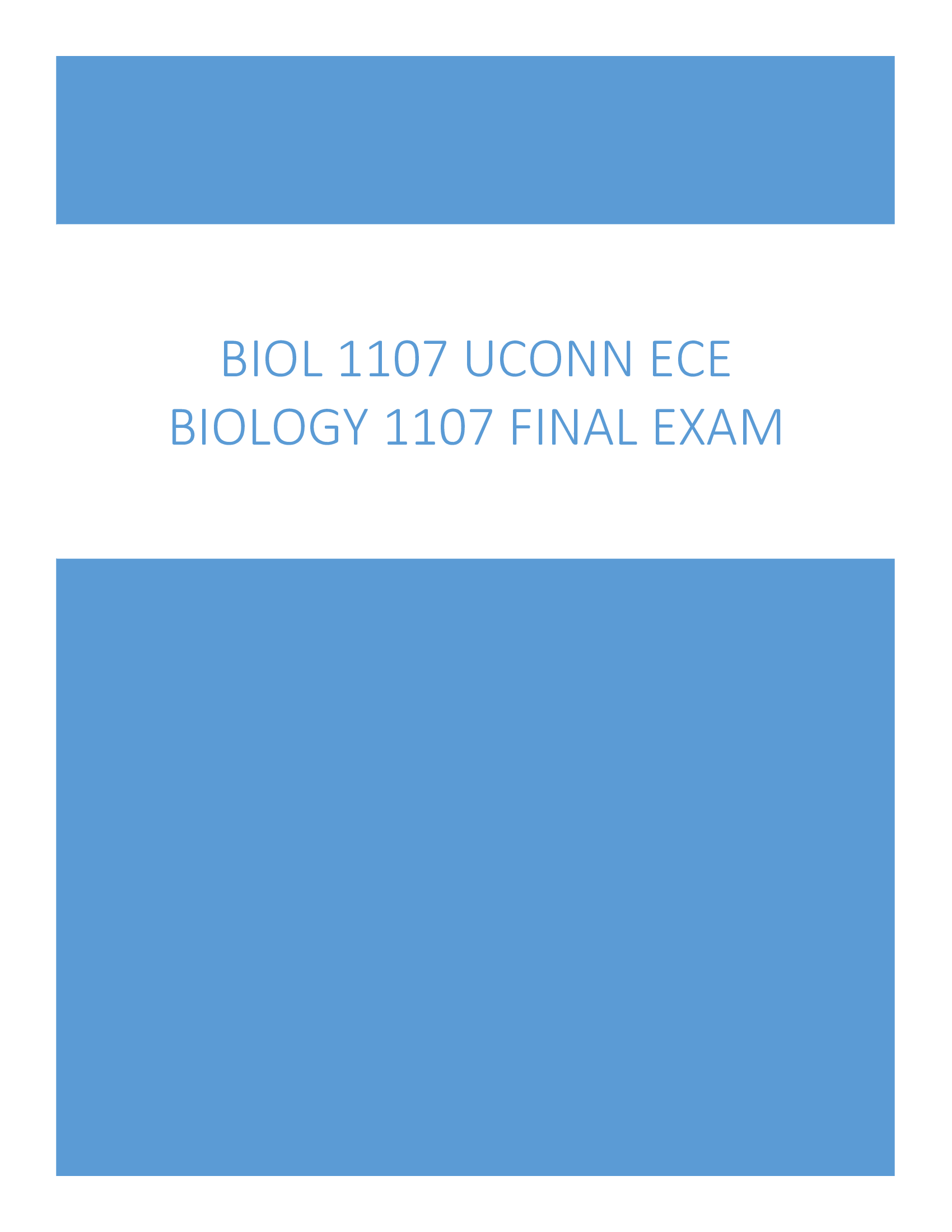 BIOL 1107 UCONN ECE Biology 1107 Final Exam Questions and Answers Review 2024