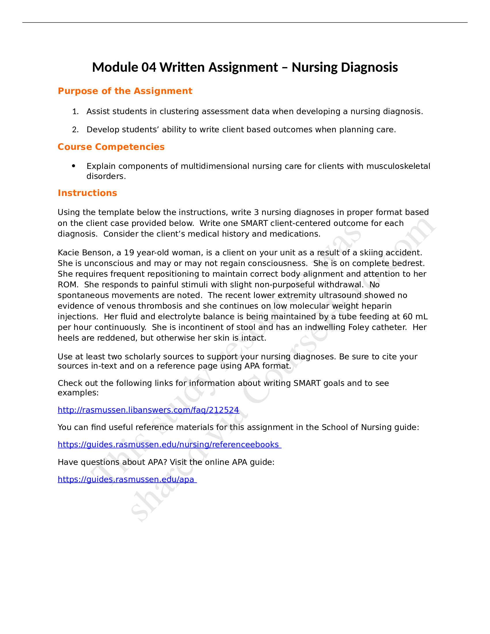 NUR2356 MODULE 04 WRITTEN ASSIGNMENT-NURSING DIAGNOSIS